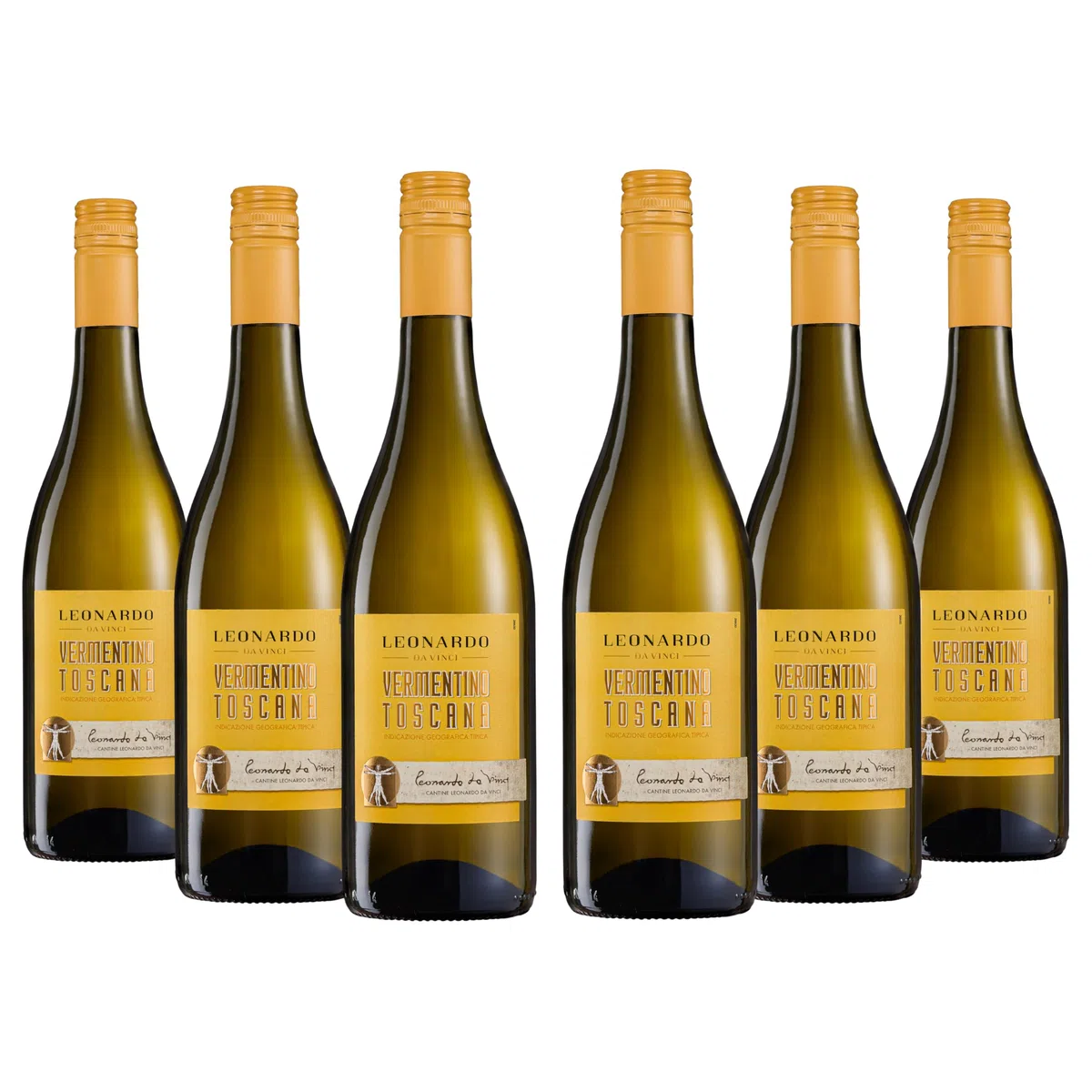 Leonardo Da Vinci Vermentino Toscana IGT, Vino Bianco dal Gusto Limpido ed Equilibrato e Profumi Floreali, 12.5% Vol, Confezione con 6 Bottiglie da 750 ml