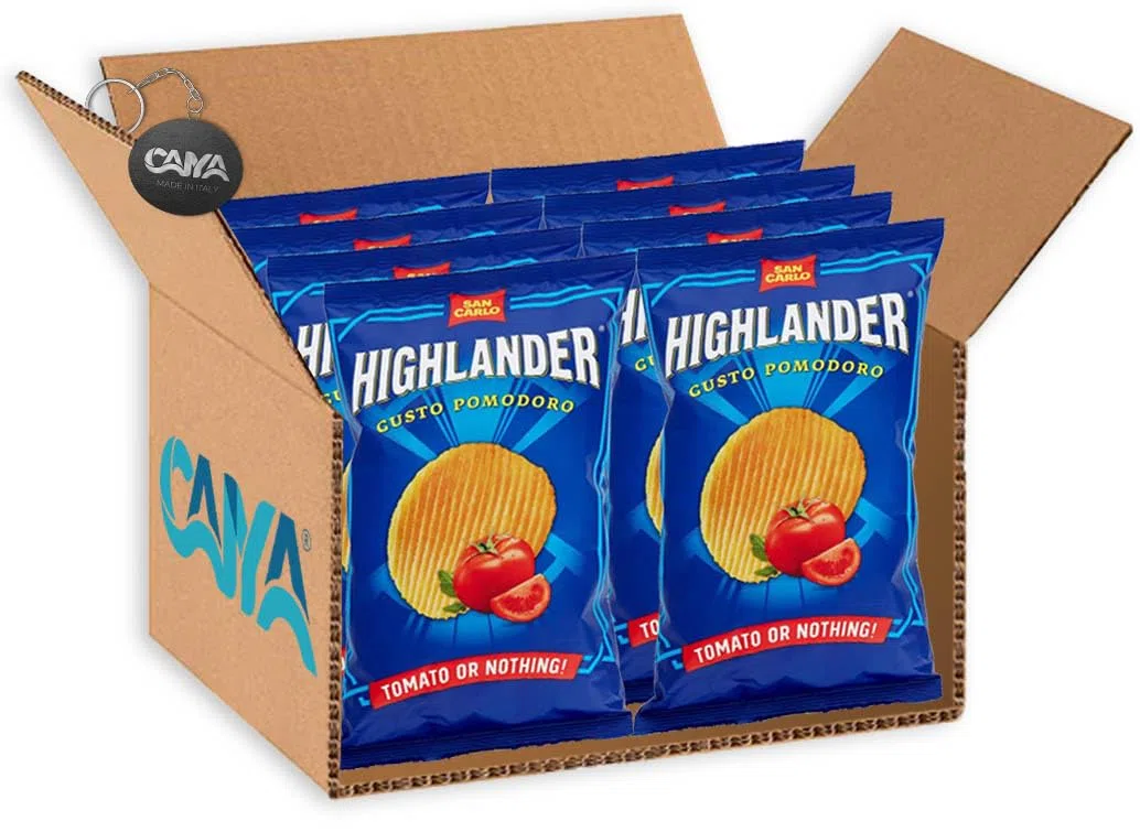 8X San Carlo Highlander Patatine al Gusto Pomodoro "Tomato or Nothing!" 70g [CAIYA® BOX da 8 Confezioni]
