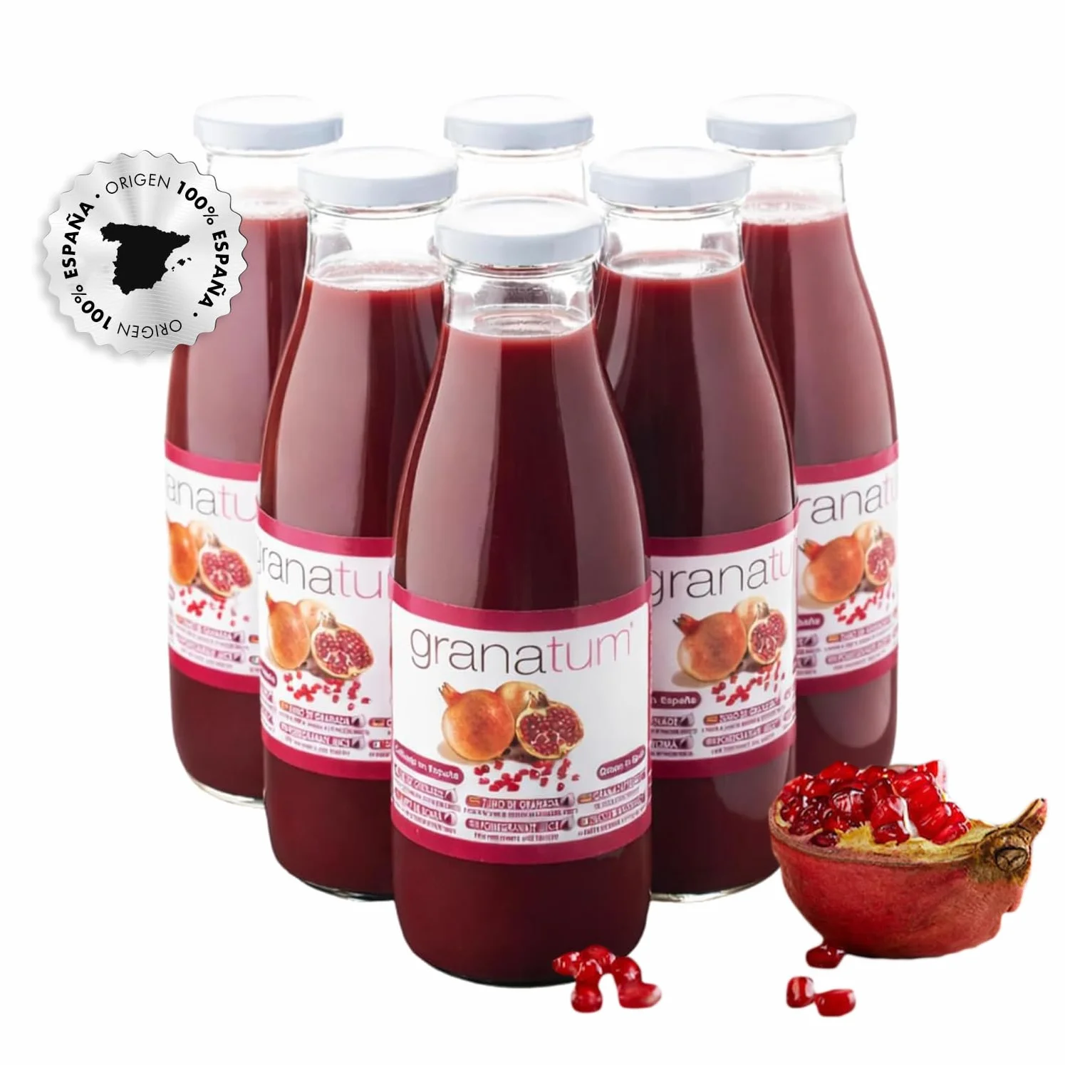 Granatum Plus - Confezione da 6 Bottiglie di Succo di Melagrana Naturale (750 ml) | 100% Spremuta, Ricco di Polifenoli Mediterranei | Senza Zuccheri Aggiunti, Senza Coloranti né Conservanti