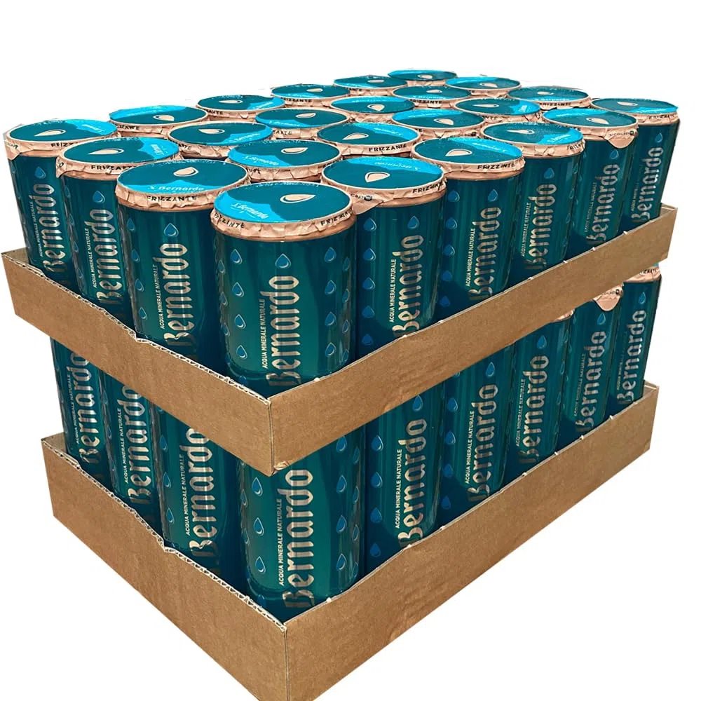 Acqua Frizzante San Bernardo in Lattina Alluminio Multisensoriale | Gocce Sensoriali alla Vista e Tatto | 48 Lattine da 33 Cl | Plastic Free | Prodotto a Ridotto Impatto Ambientale | Riciclabile