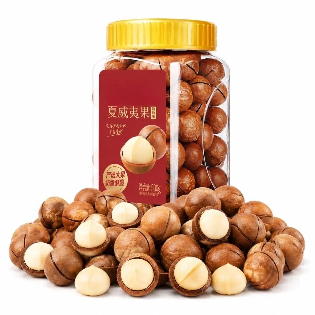 500 G Di Noci Di Macadamia Cremose In Scatola, Noci Arrostite Lentamente Con Guscio Sottile Con Apri, Snack Casual Croccante E Saporito For Il Tempo Libero Quotidiano
