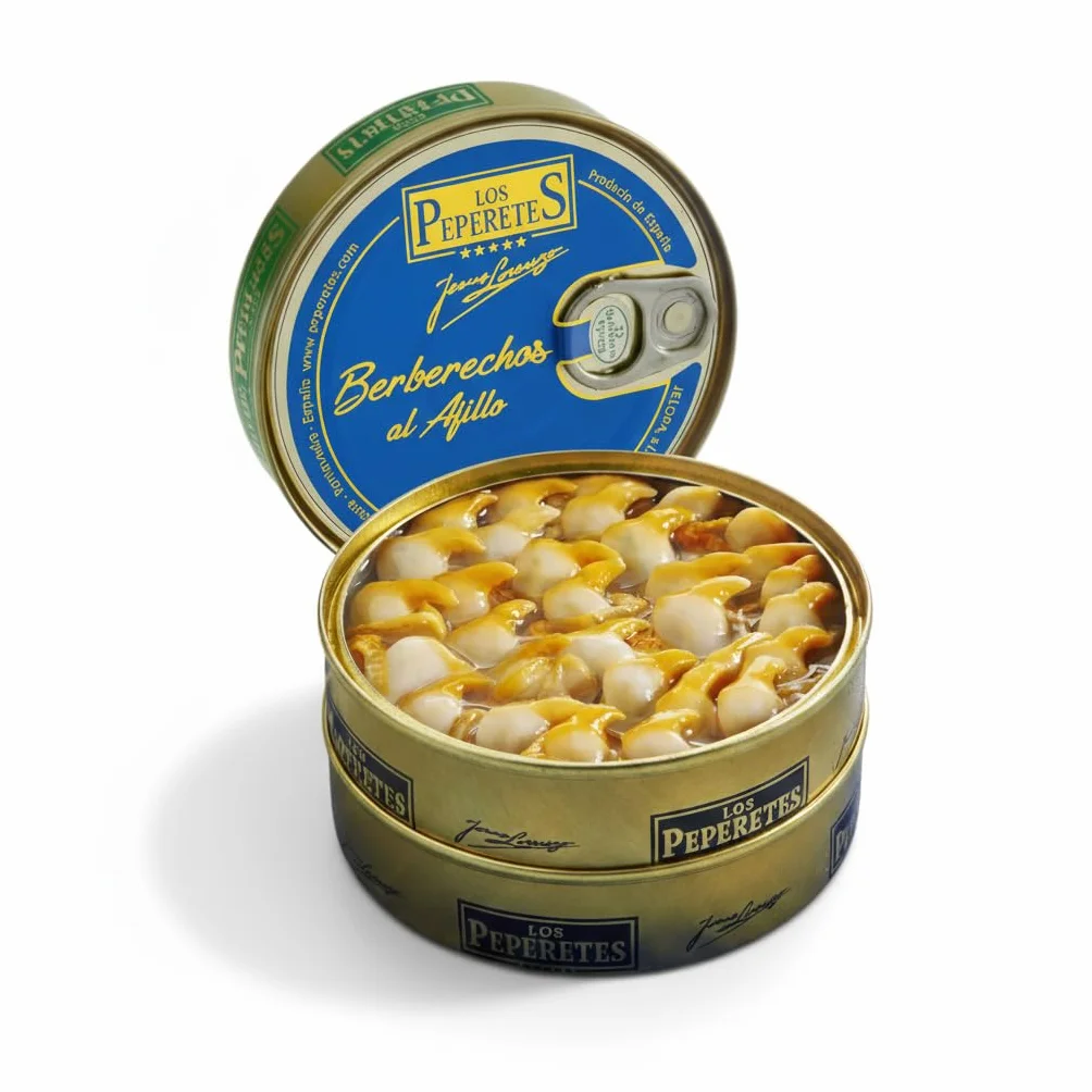 LOS PEPERETES Vongole al Aglio 120 g | Frutti di Mare Galiziani Gourmet | Conserva Artigianale in Olio d’Oliva, Aglio e Peperoncino | Gusto Tradizionale di Galizia