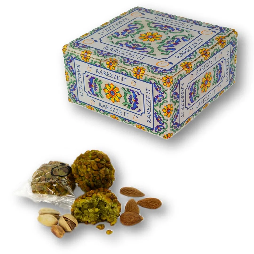 RAREZZE | Pasta di Mandorle Siciliane con Pistacchio e Granella | 400g | Dolci siciliani artigianali, preparati a mano all'ordine e spediti appena sfornati, pasticcini tipici di Sicilia