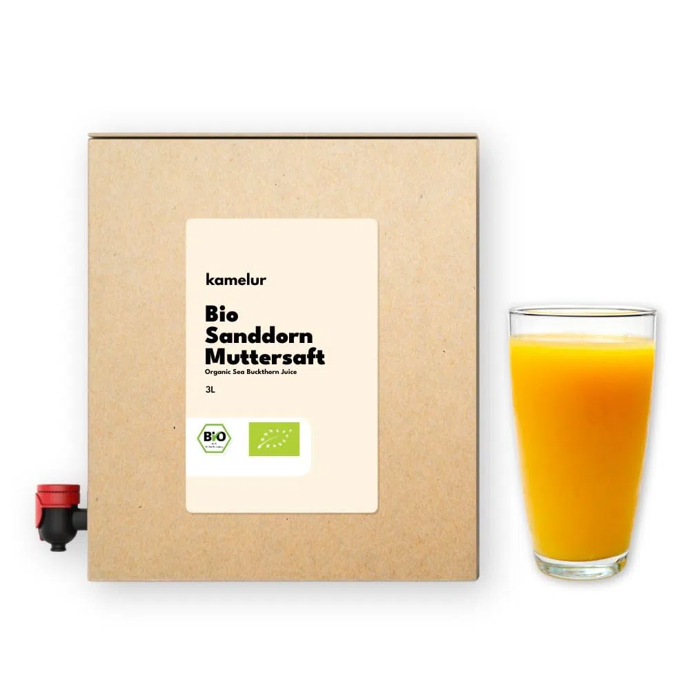 Kamelur 3 litri di succo di olivello spinoso biologico, 100% succo diretto di bacche di olivello spinoso biologico, succo di madre senza additivi, in pratica scatola per succhi