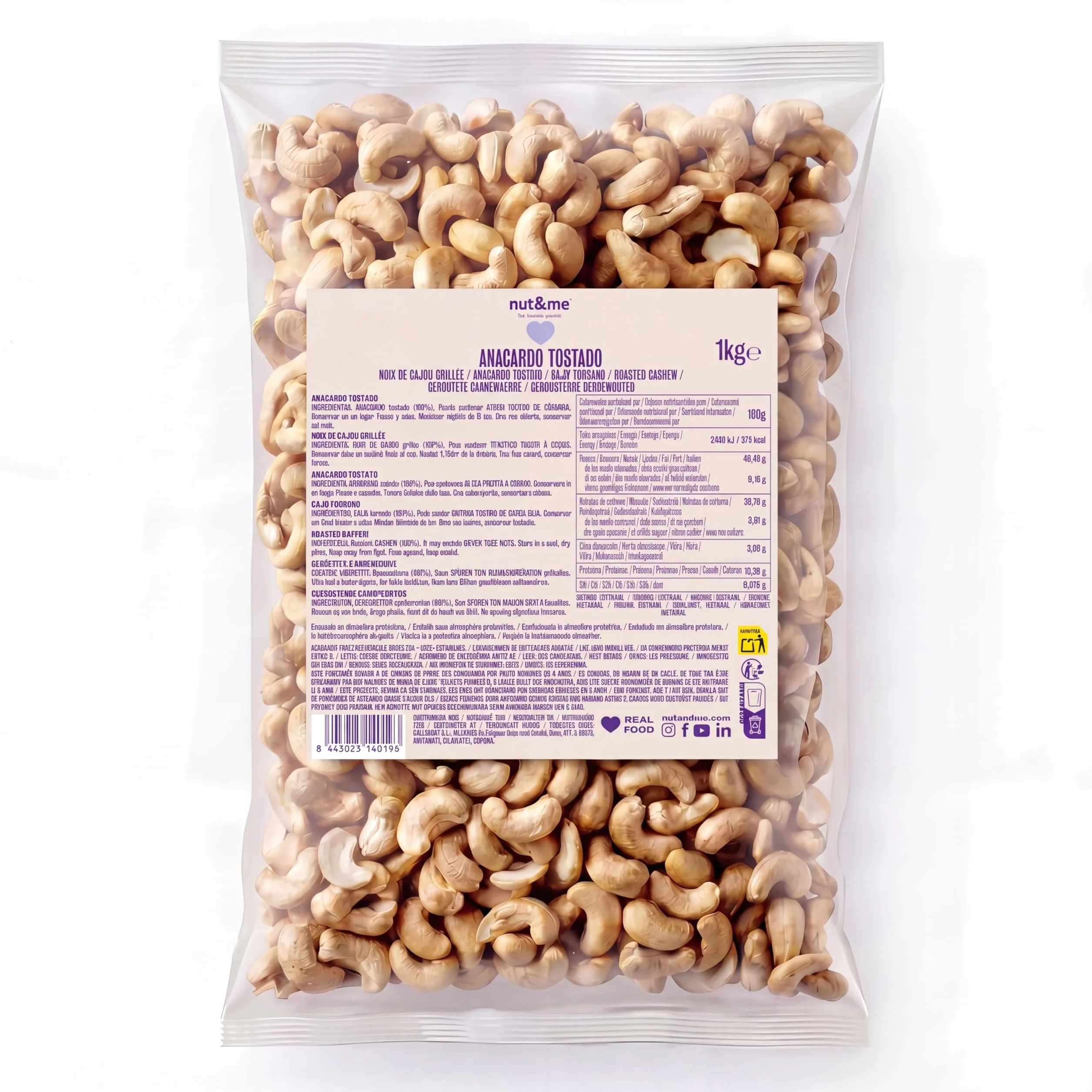Anacardi tostati non salati 1 kg nut&me | Anacardi tostati | Senza Glutine | Vegano | Frutta secca 100% Naturale | Ricco di proteine | Snack salutare e saporito | Croccante |