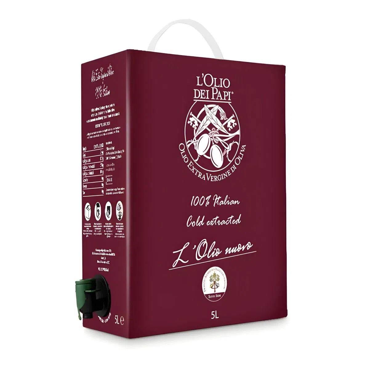 L'Olio dei Papi NOVELLO Olio Extra Vergine di Oliva Italiano 100% estratto a freddo prodotto dagli uliveti secolari delle antiche terre dei Papi 5 Lt Bag in Box