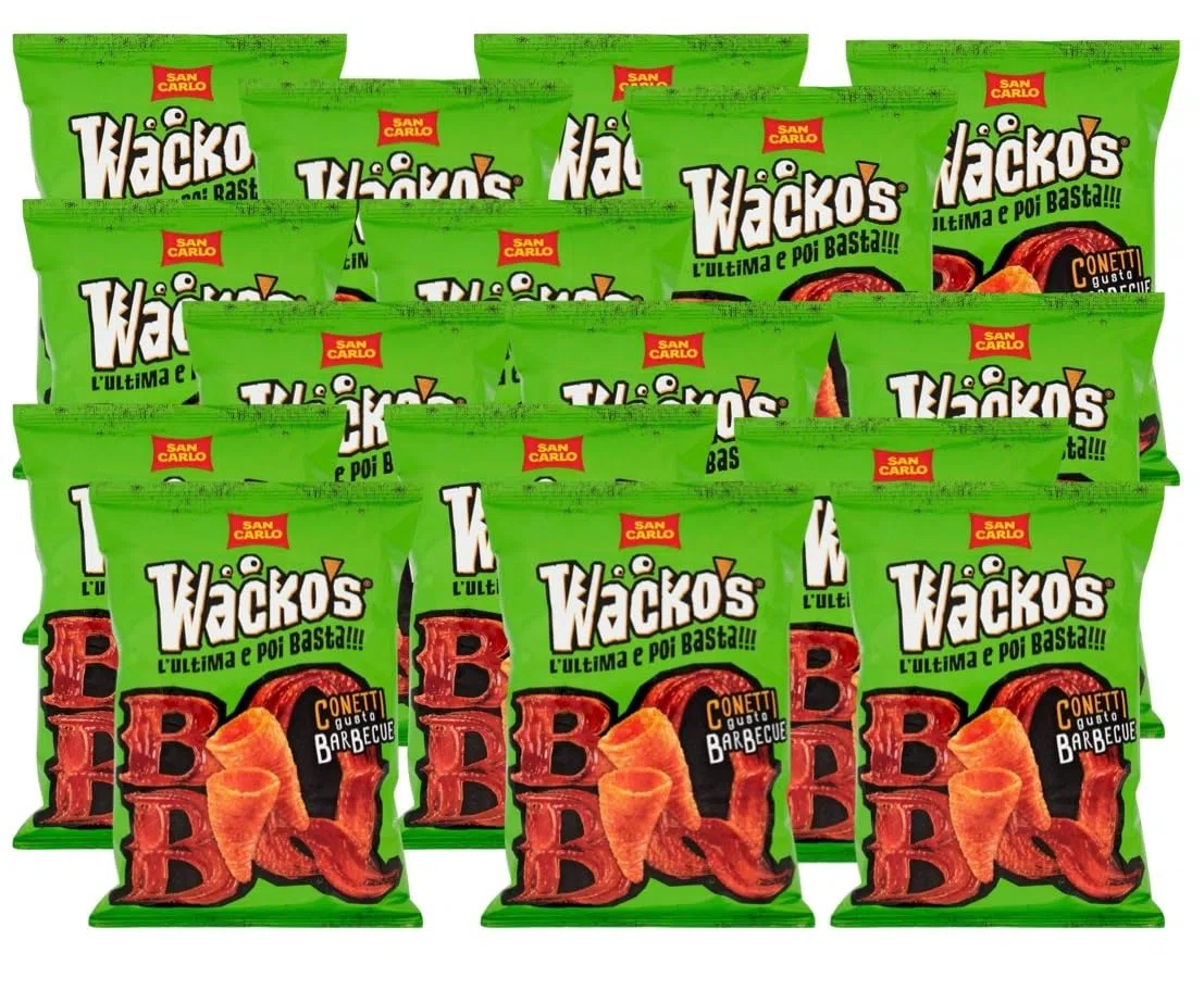 15 x 55g San Carlo Wacko's Conetti BBQ, Snack di Mais con Sapore Barbecue, Confezione da 15 Pacchetti, 55g per Pacchetto