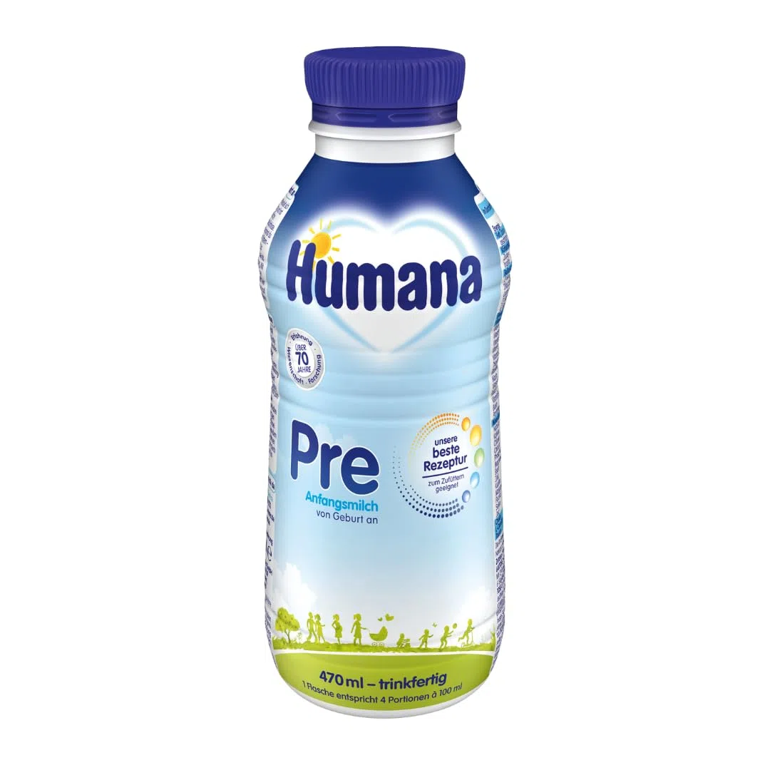 Humana 1 (Pre Anfangsmilch) Latte Iniziale Pronto da Bere, dalla Nascita, 470 ml confezione tedesca Confezione da 12 bottiglie