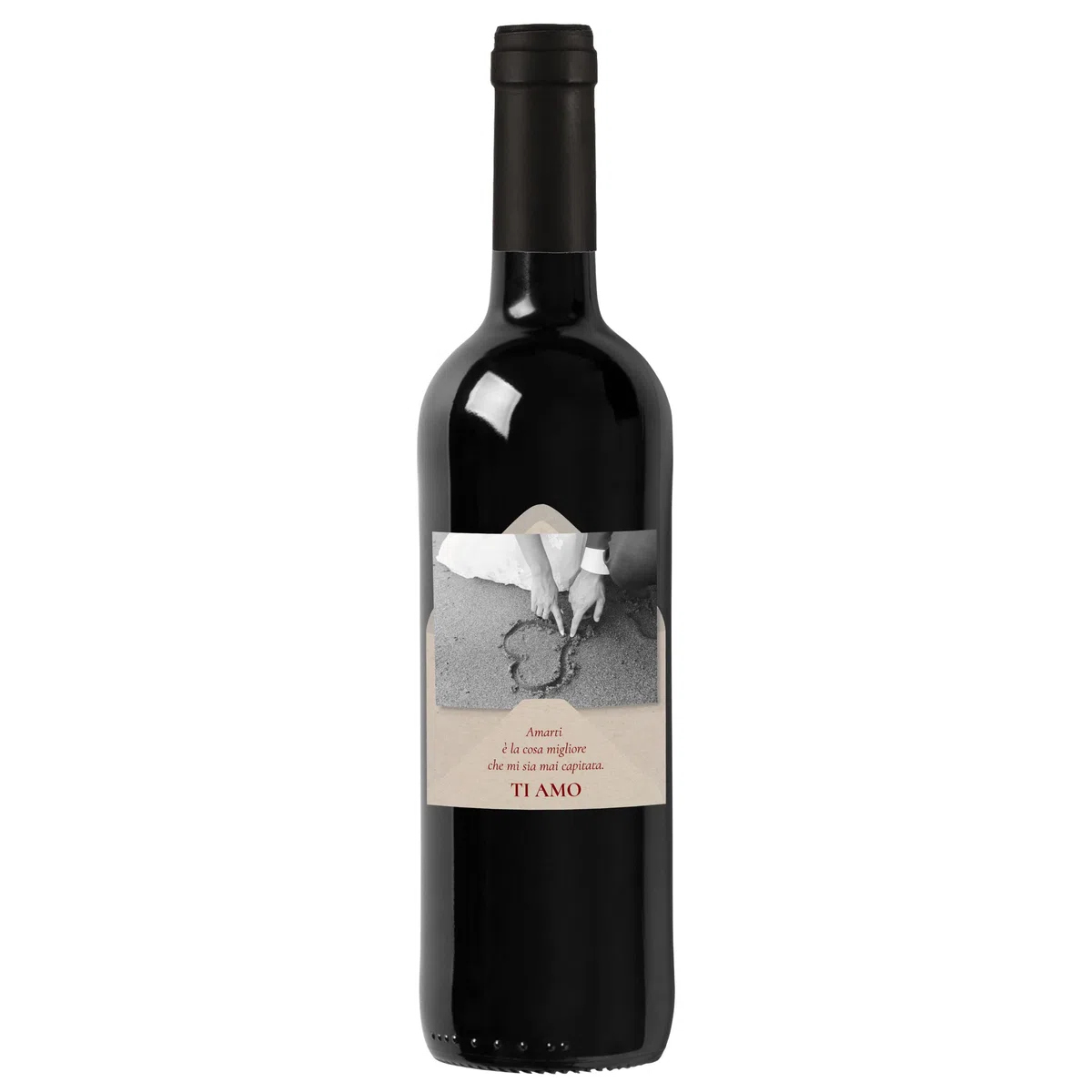 Idea regalo Vino Rosso Toscana IGT, bottiglia personalizzata esclusiva e originale per San Valentino, bomboniere, anniversario di fidanzamento e di matrimonio (0,75L, Lettera con foto e dedica)