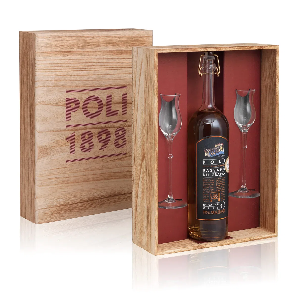Poli, Grappa 24 Carati Oro in Confezione Legno N.1 - 700 ml