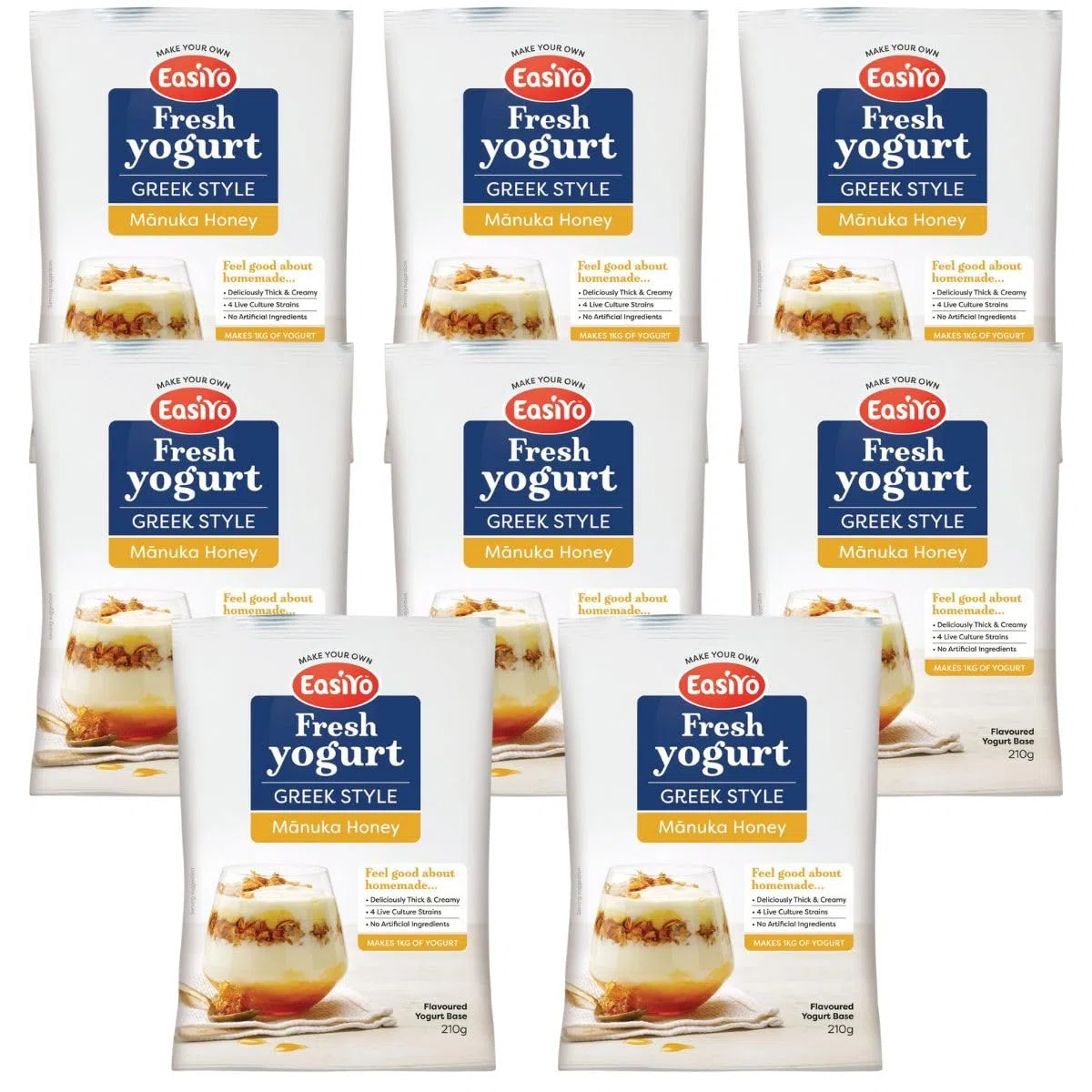 EasiYo Yogurt Greco al Miele di Manuka – Confezione da 8 Bustine | Ogni Bustina Prepara 1KG di Yogurt