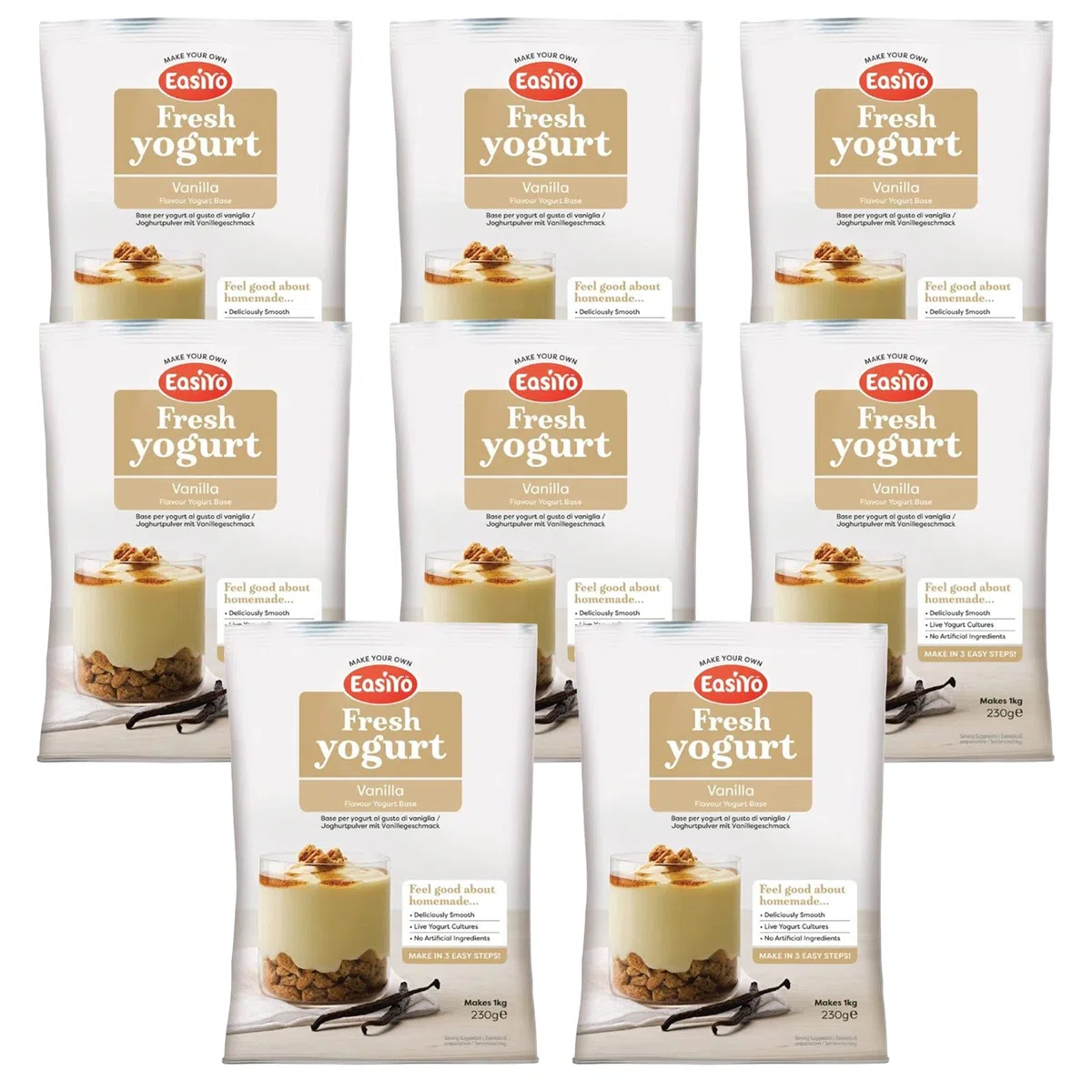 EasiYo Vanilla EasiYo Yogurt Confezione da 8 bustine | Ogni bustina produce 1 kg di yogurt