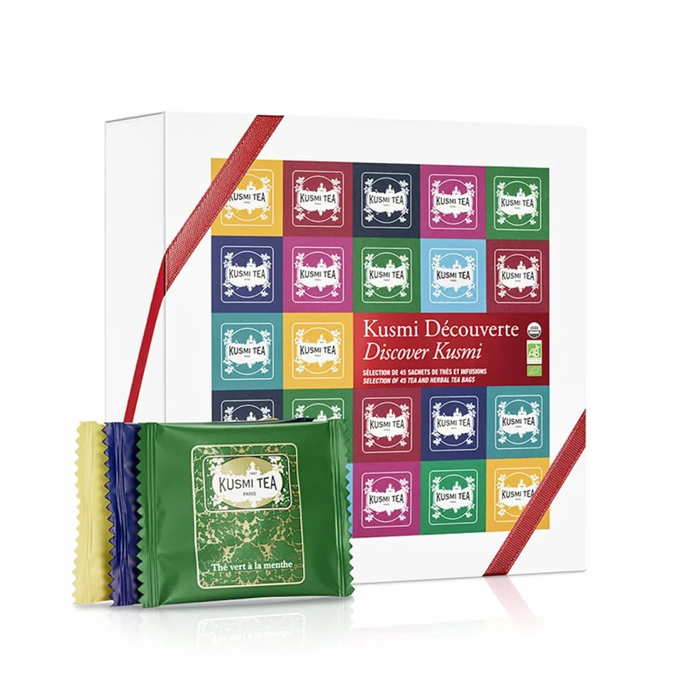 Kusmi Tea – Cofanetto Regalo per Uomini e Donne - Selezione di Tè e Infusi Biologici - Tè verde, Tè nero, Tisane, Tisane Fredde - 45 Bustine in 9 Diverse Varietà