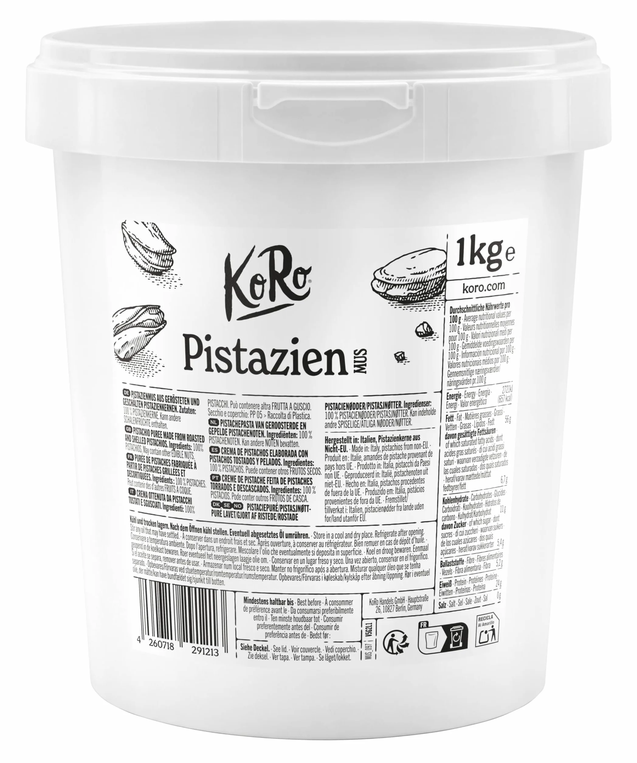 KoRo - Crema di pistacchi 1 kg - 100% pistacchi sgusciati e tostati - burro di frutta secca - vegan