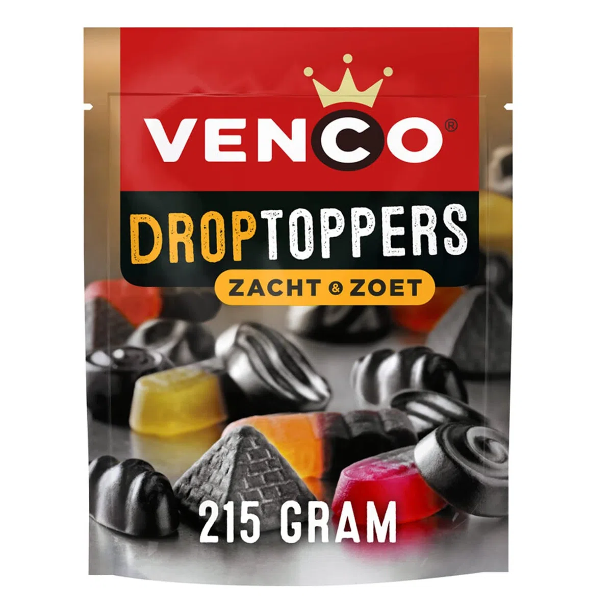 Venco Droptoppers Zacht & Zoet, mix di liquirizia da 210 g, miscela con liquirizia e sapore di frutta, dolce e morbido mix di liquirizia olandese, dropjes, morbido e dolce