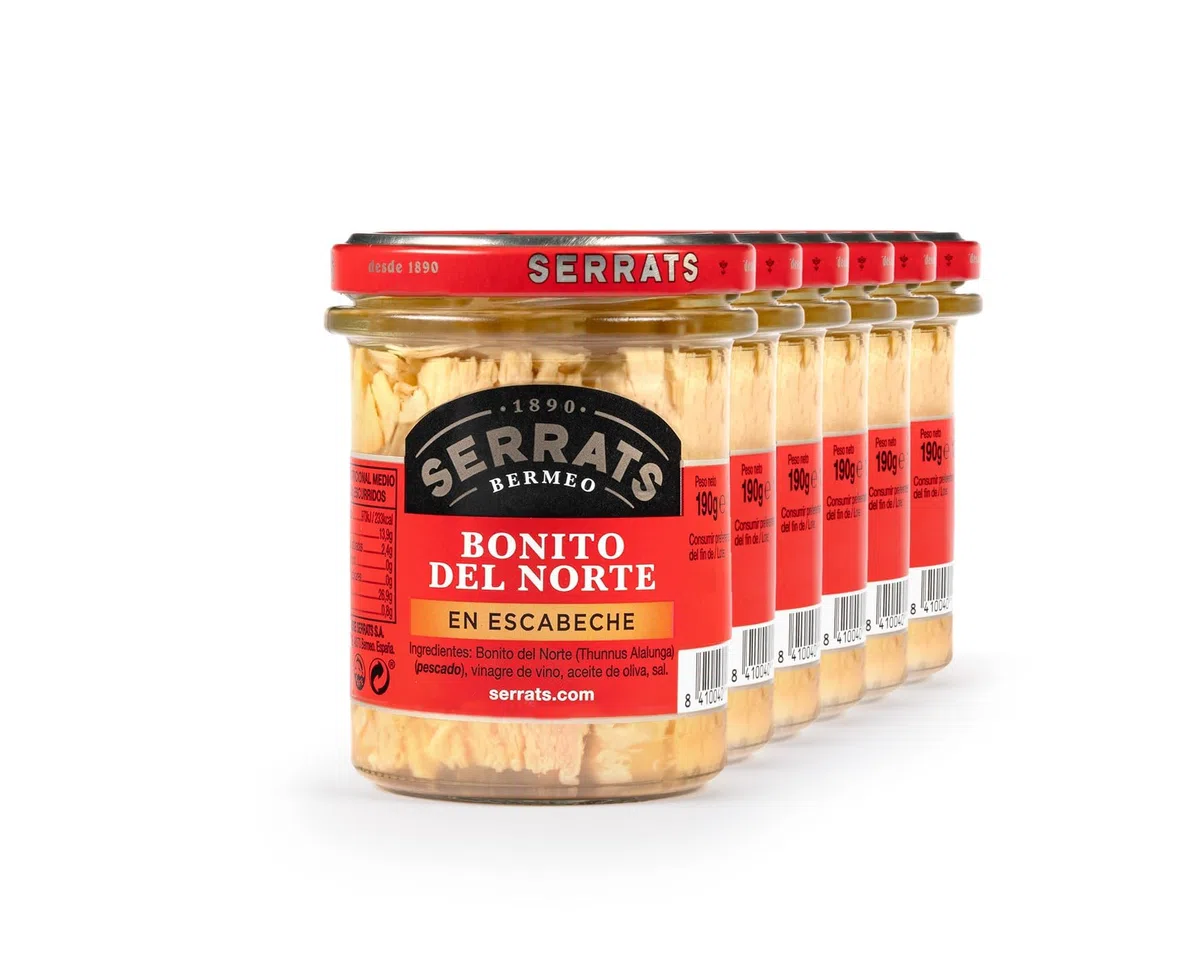 CONSERVAS SERRATS - Tonno Bianco del Cantabrico in Marinata Artigianale - 6 Vasetti x 190g (Totale: 1140g) - Lavorazione Artigianale dal 1890 - Senza Glutine - Ricco di Omega 3