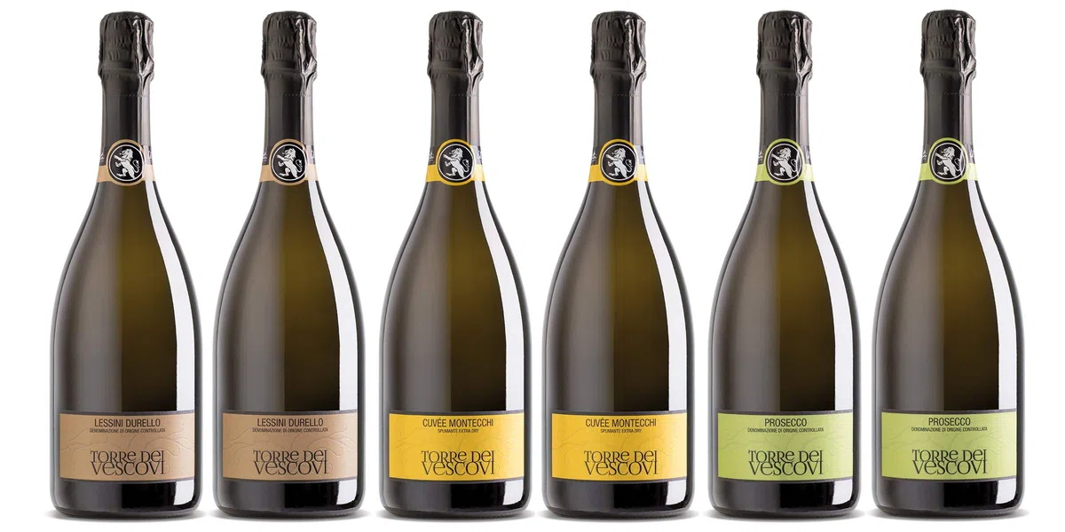 Confezione 6 bottiglie | 3 tipologie di Bollicine Metodo Charmat: Prosecco Doc | Durello Monti Lessini | Extra Dry Cuvée dei Montecchi - Cantina Torre dei Vescovi - Colli Vicentini
