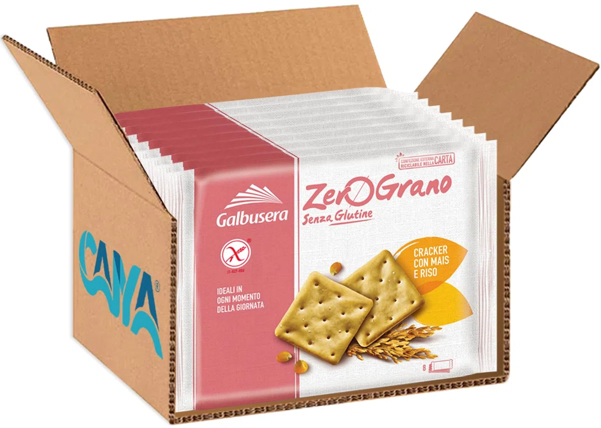 Galbusera ZeroGrano Cracker con Mais e Riso Senza Glutine (Gluten Free) 320g [CAIYA® BOX da 8 Confezioni]