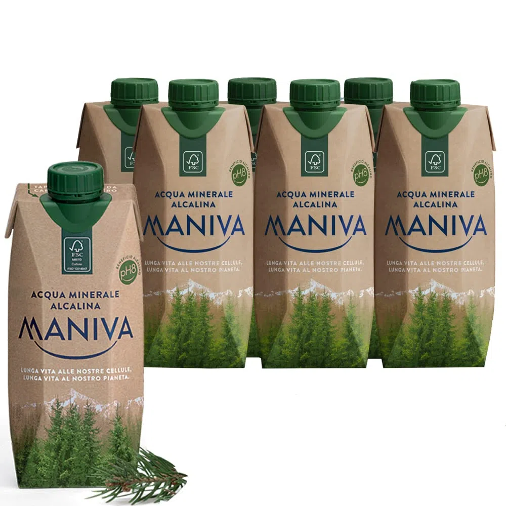Acqua Minerale Naturale Alcalina | Maniva | 24 Brick 50Cl | 12 Litri | Prodotto a Ridotto Impatto Ambientale | Riciclabile | Certificata Veganok