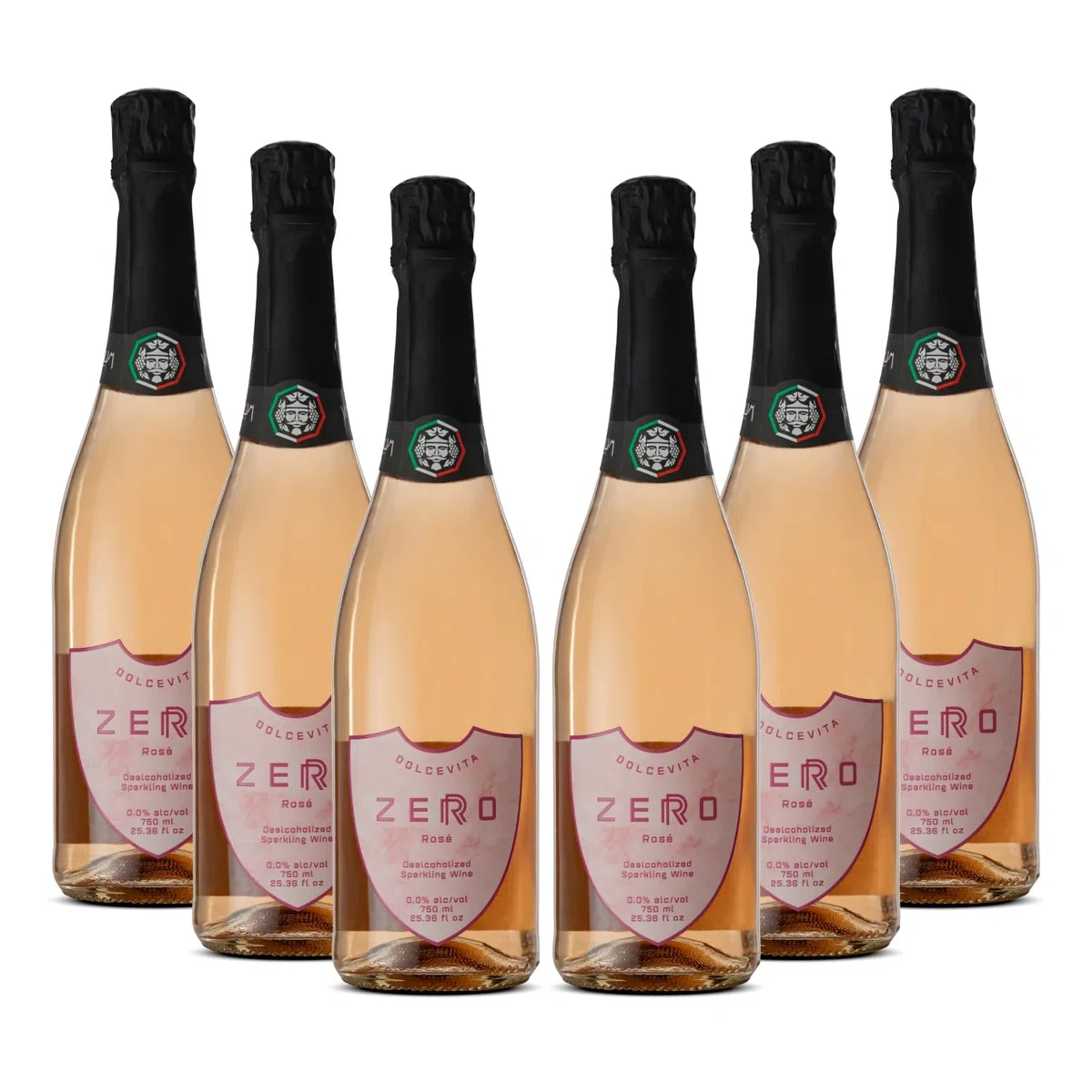 Vinum Italy Dolcevita Zero, Spumante Rosé Analcolico 0.0% | Spumante Analcolico 00 Rosato Fruttato e Delicato | Vino Spumante Gassificato Senza Alcool | Vino Zero Alcohol Italiano, 6 x 750 ml