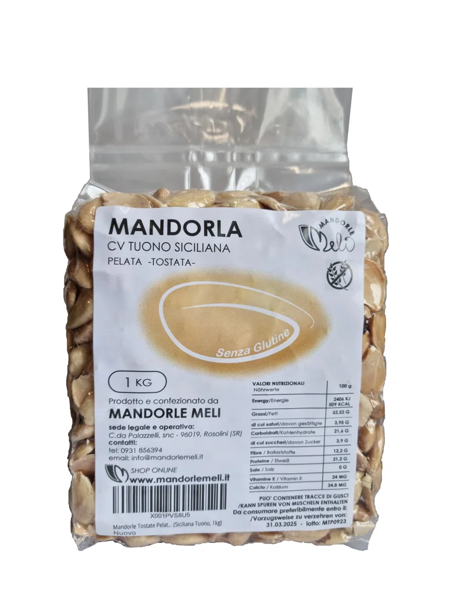 Mandorle Tostate Pelate Siciliane - Frutta Secca Fonte di Vitamine e Fibre - Senza Glutine (Siciliana Tuono, 1kg)