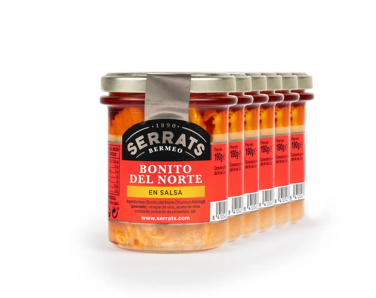 CONSERVAS SERRATS - Tonno Bianco del Cantabrico in Salsa - 6 Vasetti x 190g (Totale: 1140g) - Lavorazione Artigianale dal 1890 - Senza Glutine - Ricco di Omega 3