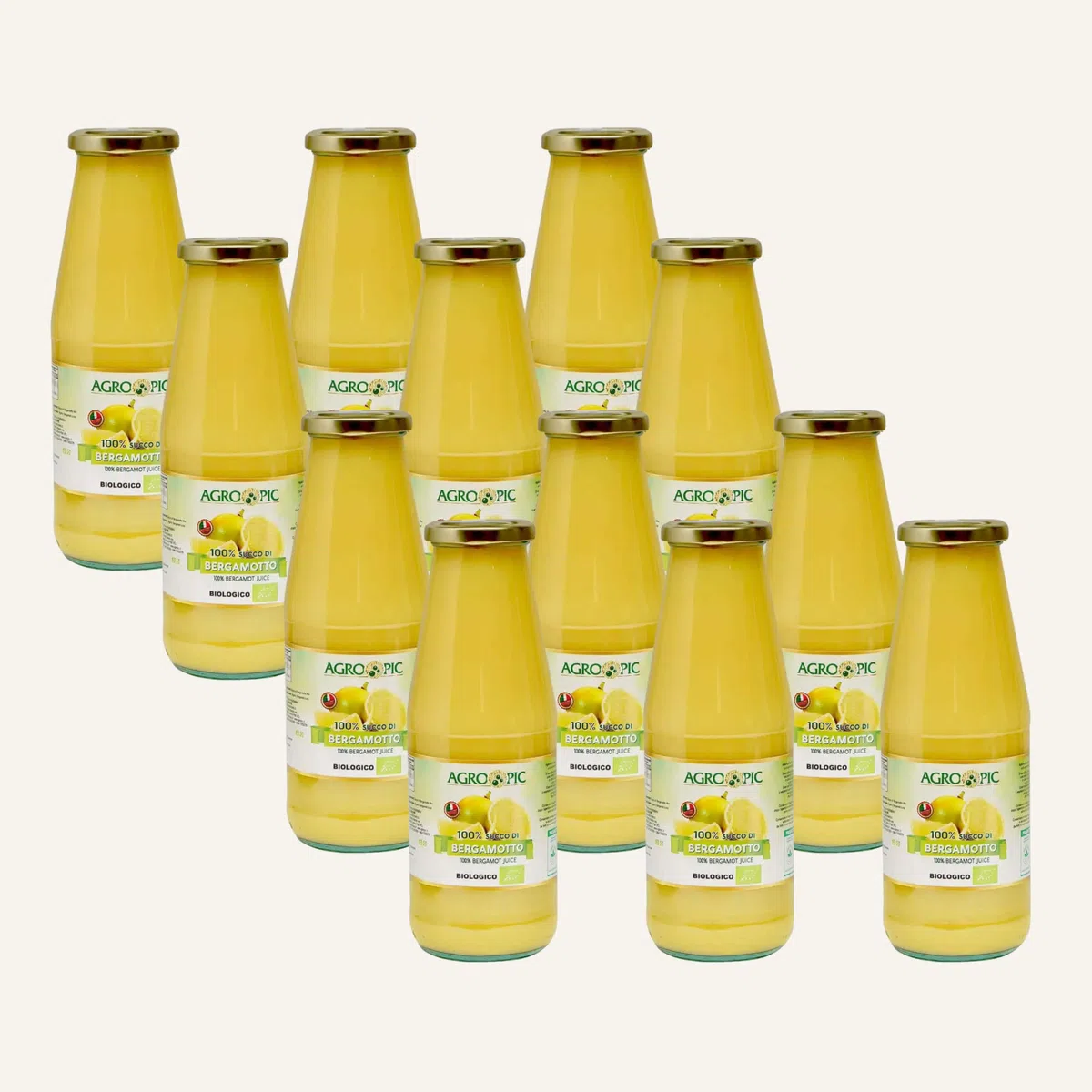 Agropic Succo di Bergamotto Puro Bio, 720 ml, Bergamotto Succo Puro Biologico, 12 bottiglie, Senza Zuccheri Aggiunti e Conservanti, Realizzato in Calabria