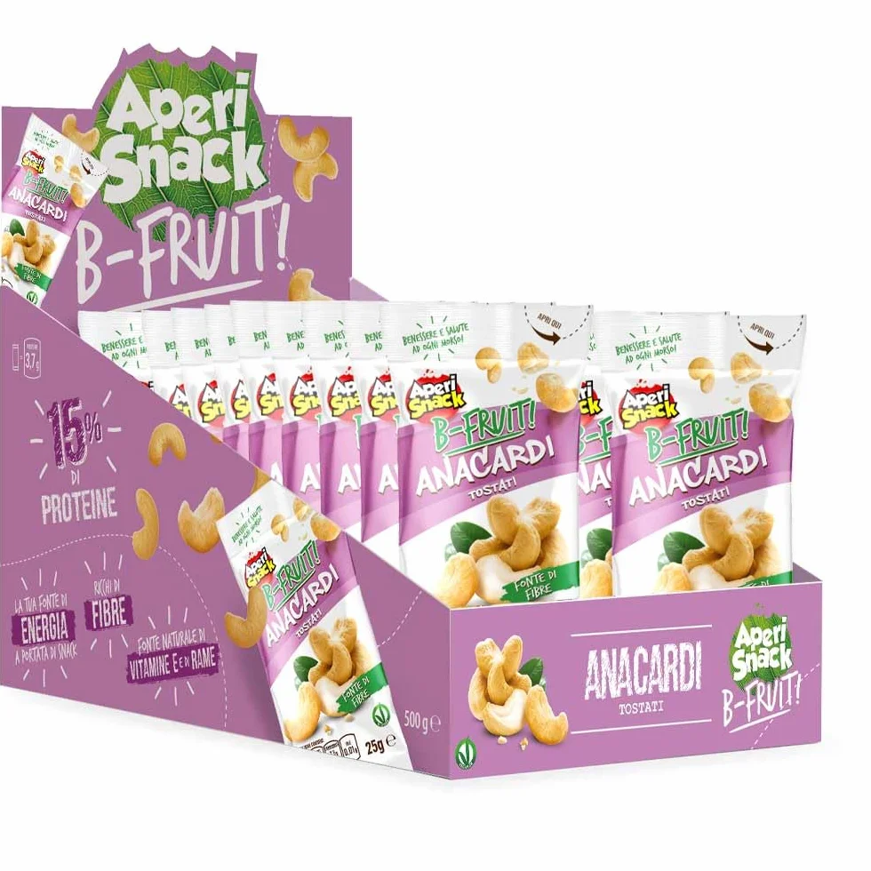 Aperisnack B-Fruit - APS02.007 - Astuccio Slot 20 Snack Monodose – Anacardi Tostati – Frutta Secca 100% Naturale – 20 monoporzioni x 25 g – Formato ideale per casa e rivendita.
