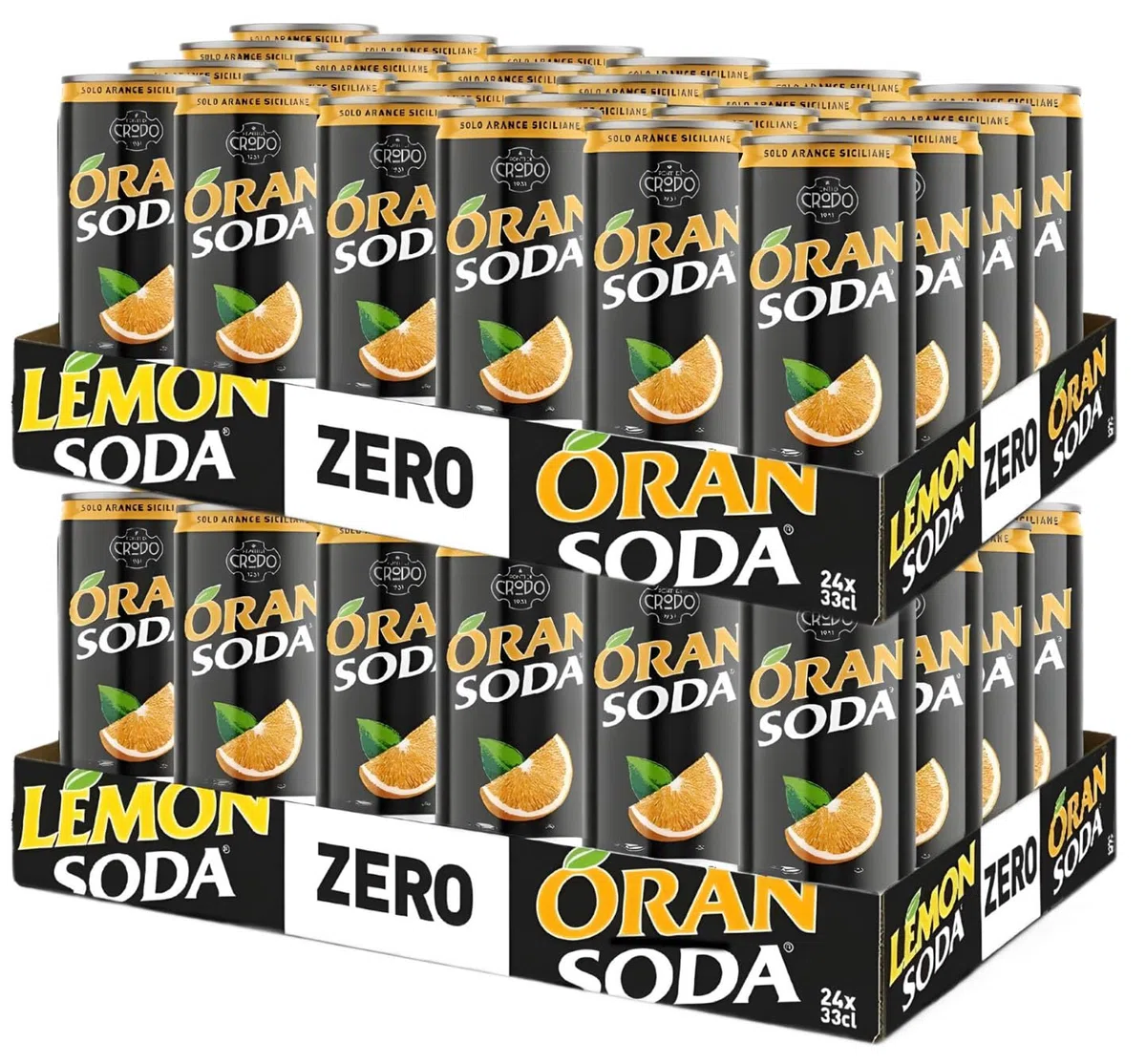 Oransoda ZERO Aranciata Originale Italiana, Oran Soda con Arance Siciliane Senza Zuccheri 330ml (EDIZIONE 2025) [MAXI PACK con 48 Lattine]
