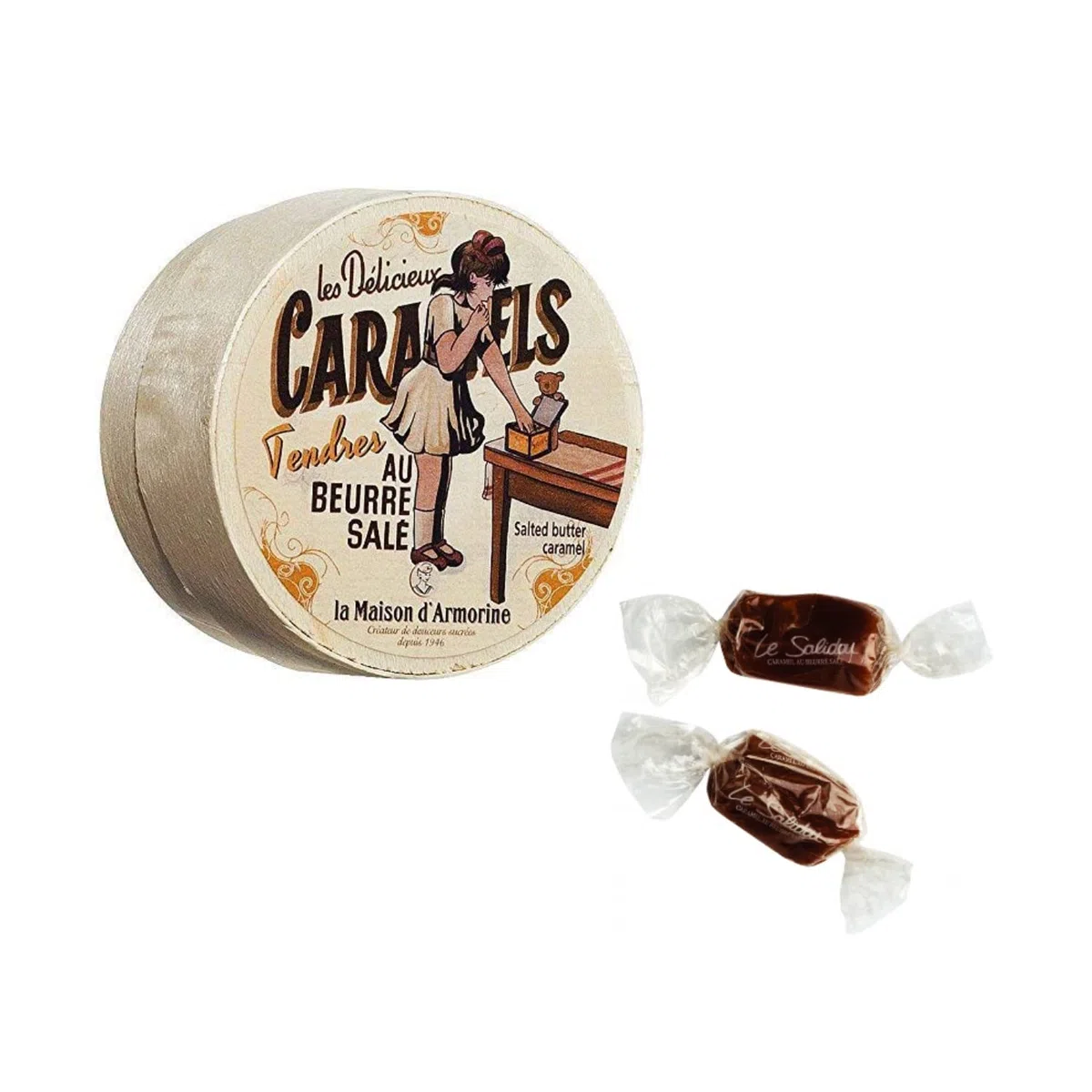 La Maison d'Armorine | Caramelle Burro Salato Cofanetto Legno - 50 Gr | Caramelle Artigianali Burro Salato