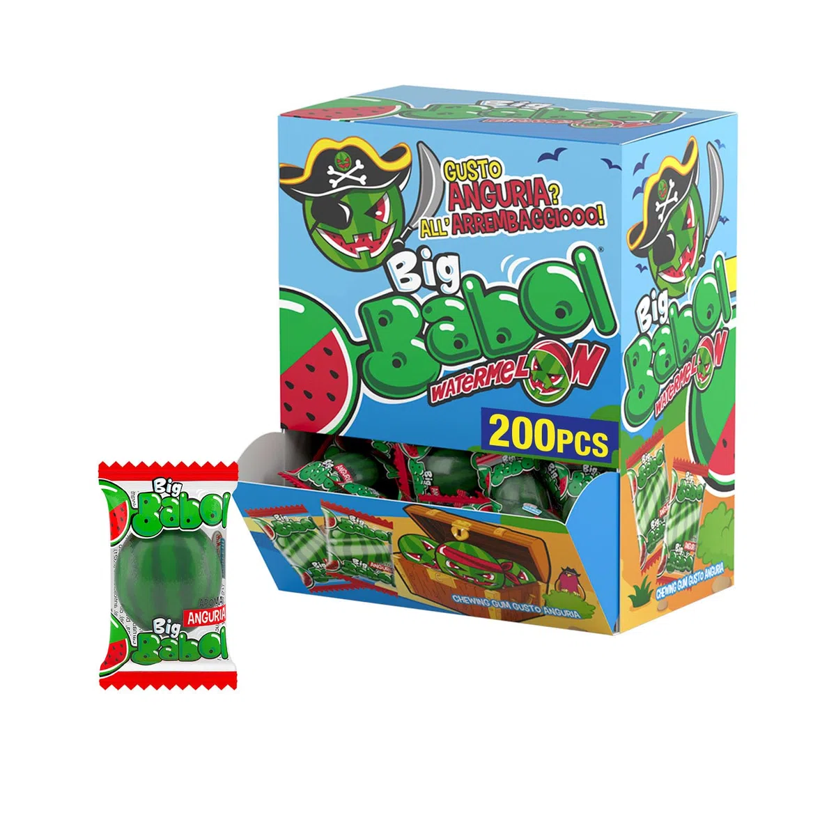 Big Babol Watermelon, Chewing Gum Morbido, Gusto Anguria, Confezione da 200 Gomme da Masticare Monoporzione, Incartate Singolarmente da Condividere, per Feste e Compleanni Bambini