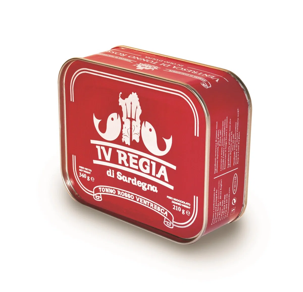 Ventresca di Tonno Rosso del Mediterraneo in olio d'oliva 340g IV Regia di Sardegna - Lavorato a mano in Sardegna, Italia - La Ventresca è la carne più grassa e gustosa del tonno - Produzione artigianale sarda certificata Kosher