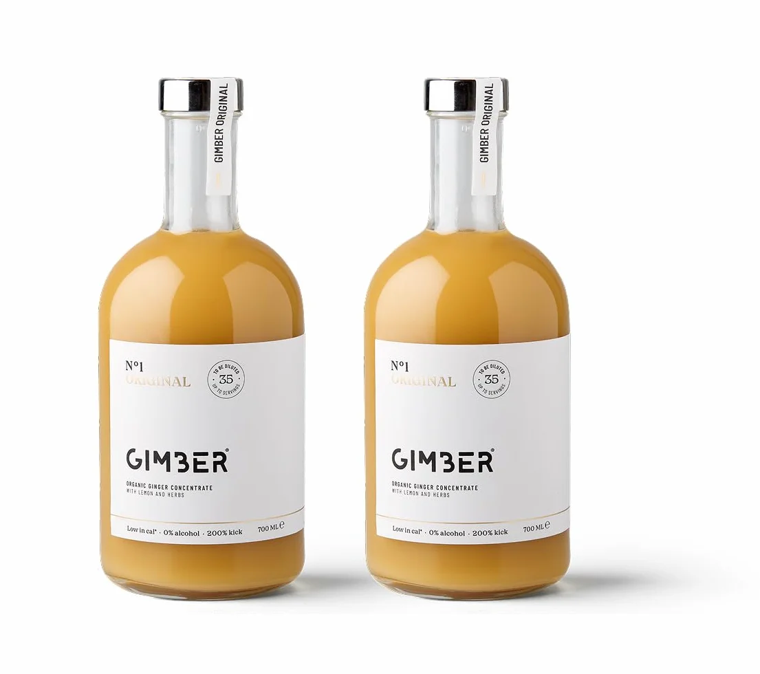 GIMBER Concentrato di Zenzero Biologico 2x700 ml | 1,4L | Bevanda Analcolica a Base di Limone ed Erbe | Estratto Premium
