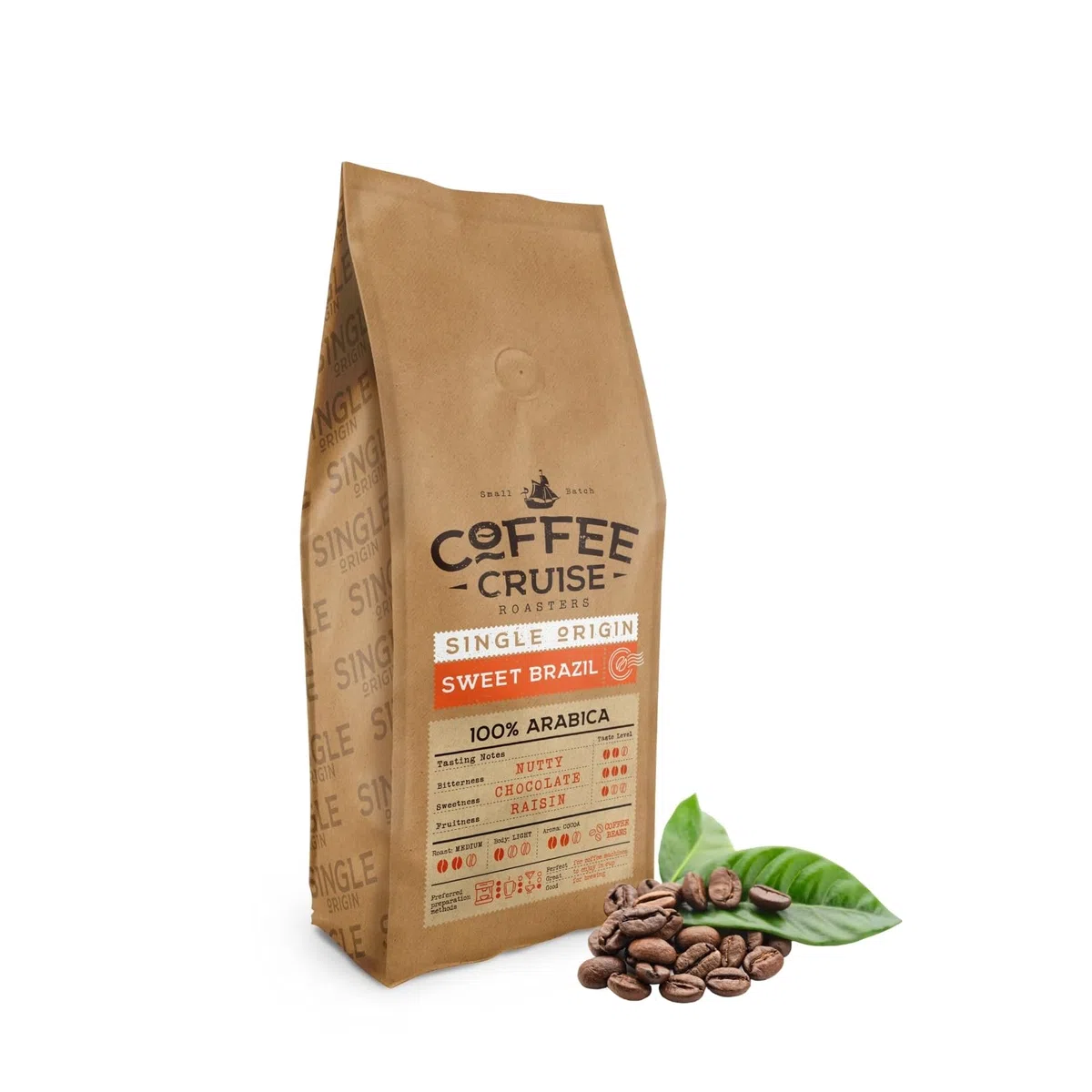 COFFEE CRUISE Sweet Brazil Caffè Brasiliano in Grani 1kg - Tostatura Media - Aroma Cacao e Cioccolato - Per Tutte le Macchine da Caffè - 100% Arabica