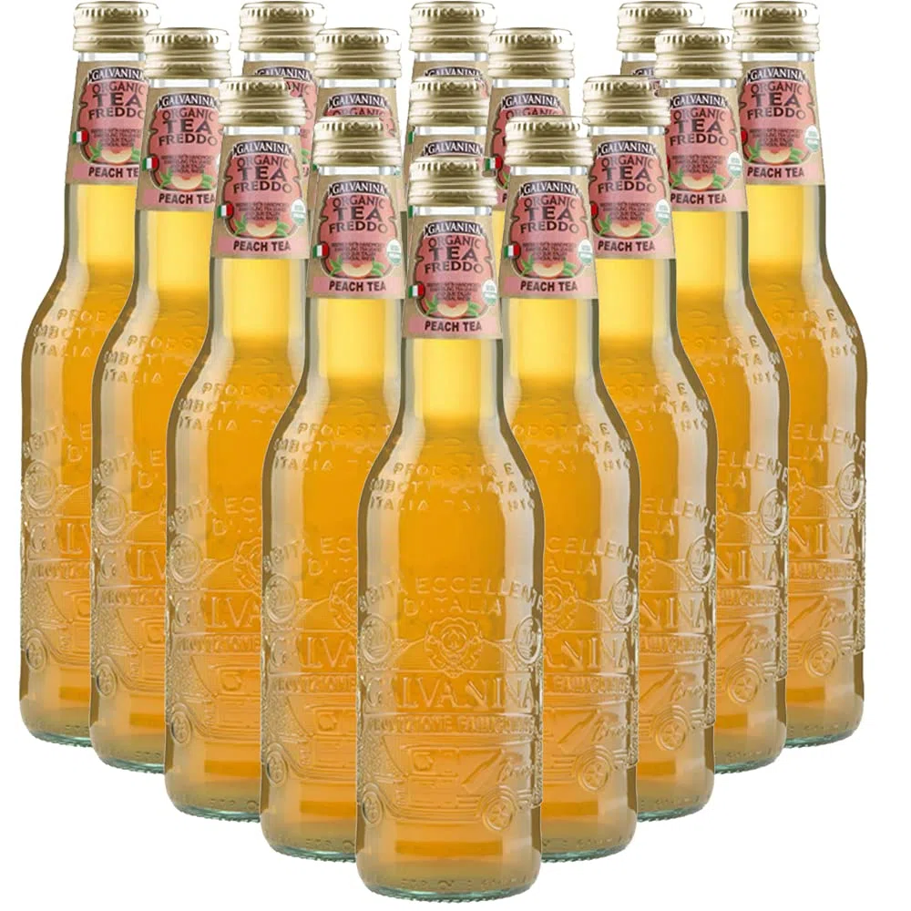 Tè Pesca Bio | Galvanina | 12 Bottiglie in Vetro Scolpito | 355 Ml | Eccellenza Italiana | Infuso delle Migliori Foglie di Te | Bibita Dissetante Biologica