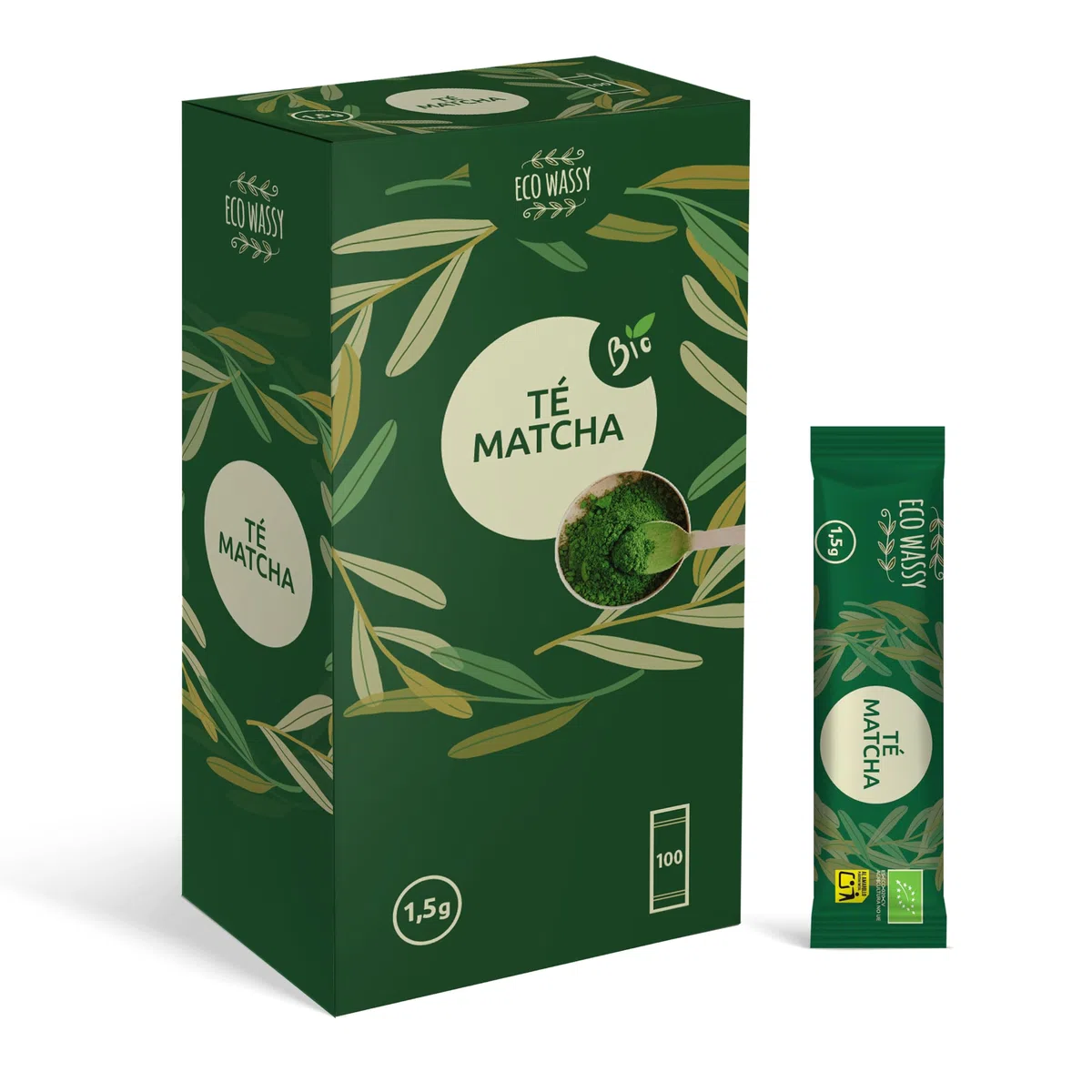 Tè Matcha GIAPPONESE certificato. 100 dosi di grado CERIMONIALE. Bastoncini singoli, per un facile trasporto. Polvere di Matcha naturale. Riducente, disintossicante e antiossidante. (100 bastoncini)
