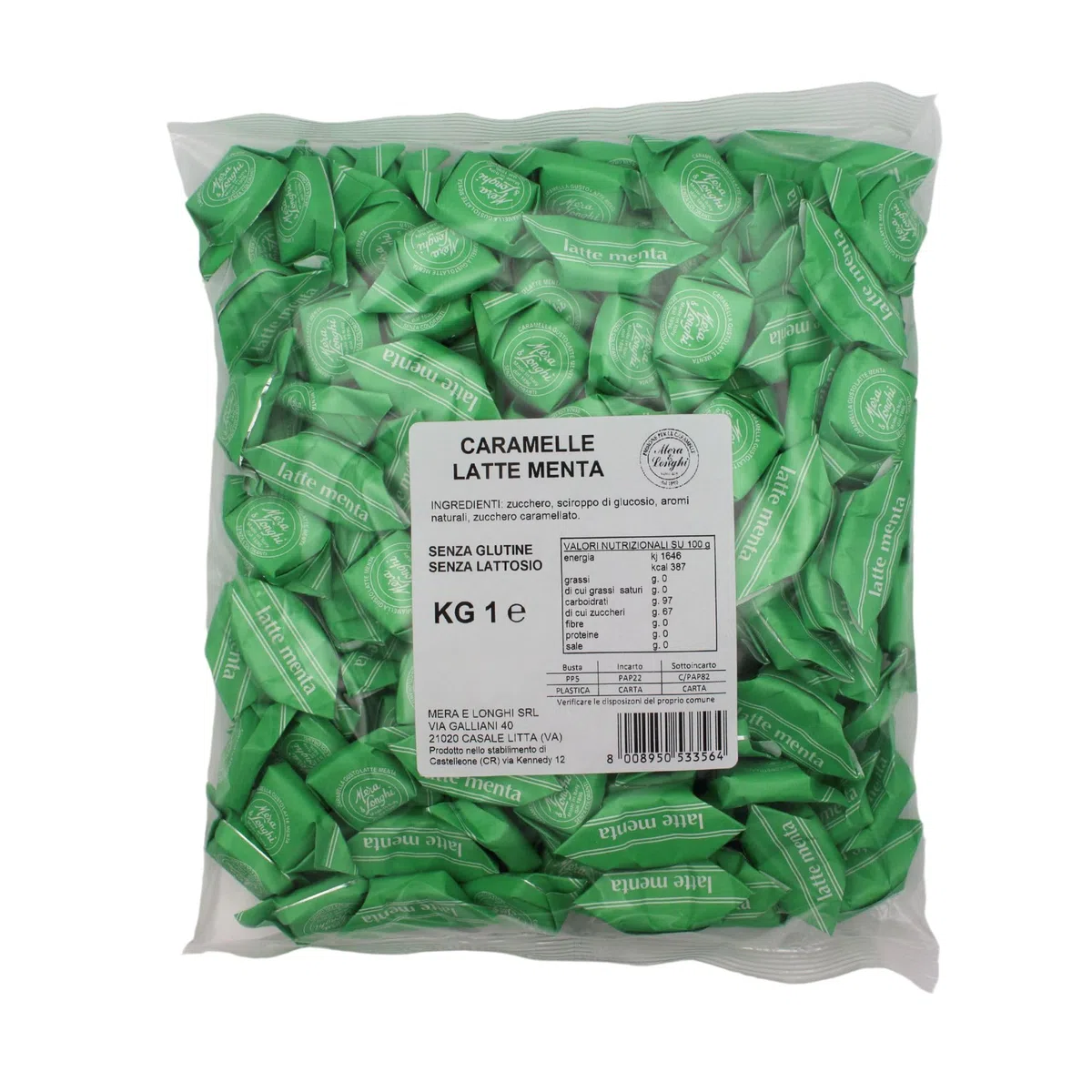 Mera & Longhi Caramelle Quadre Latte Menta - Confezione da 1 kg