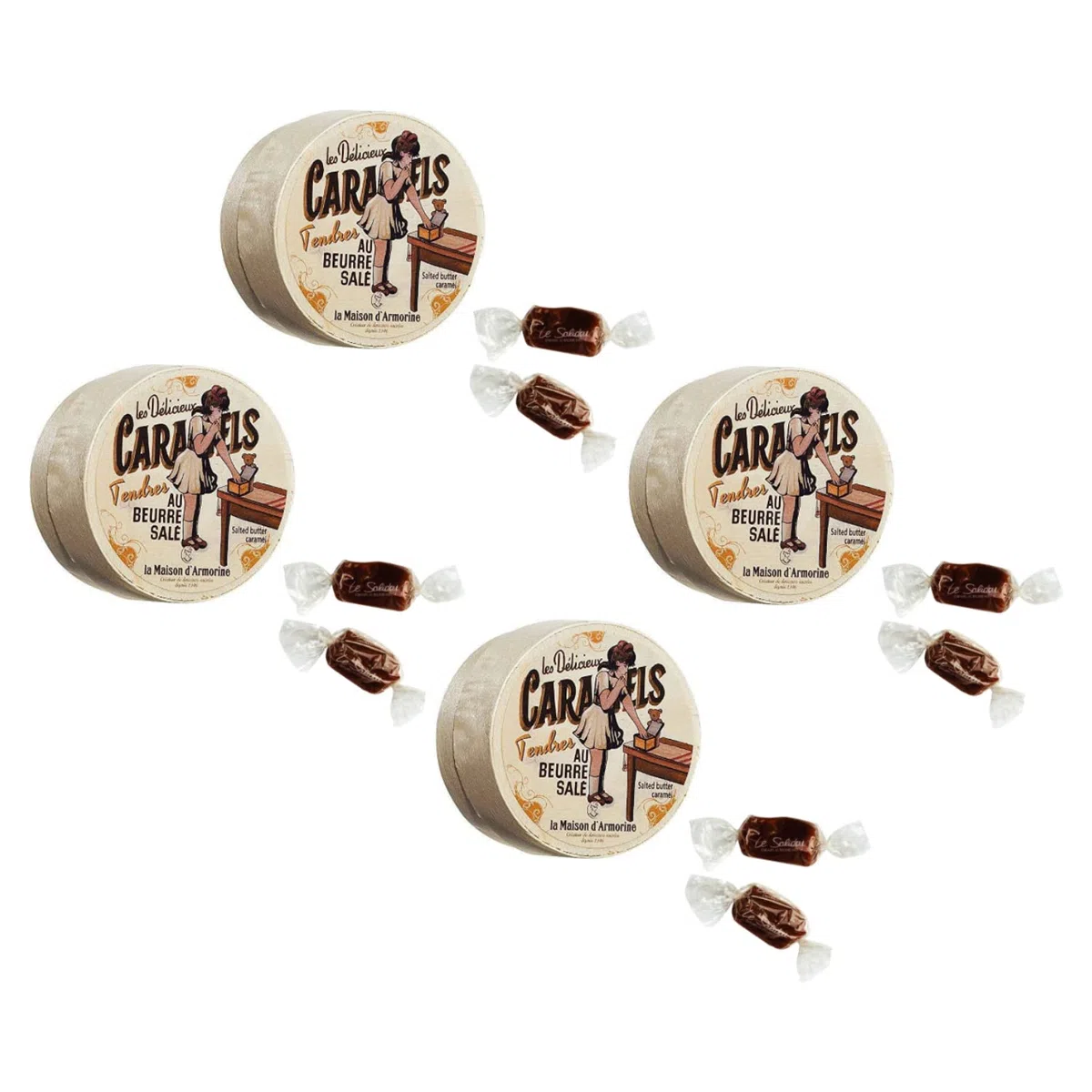 La Maison d'Armorine | Caramelle Burro Salato Cofanetto Legno - 4 x 50 Gr | Caramelle Artigianali Burro Salato