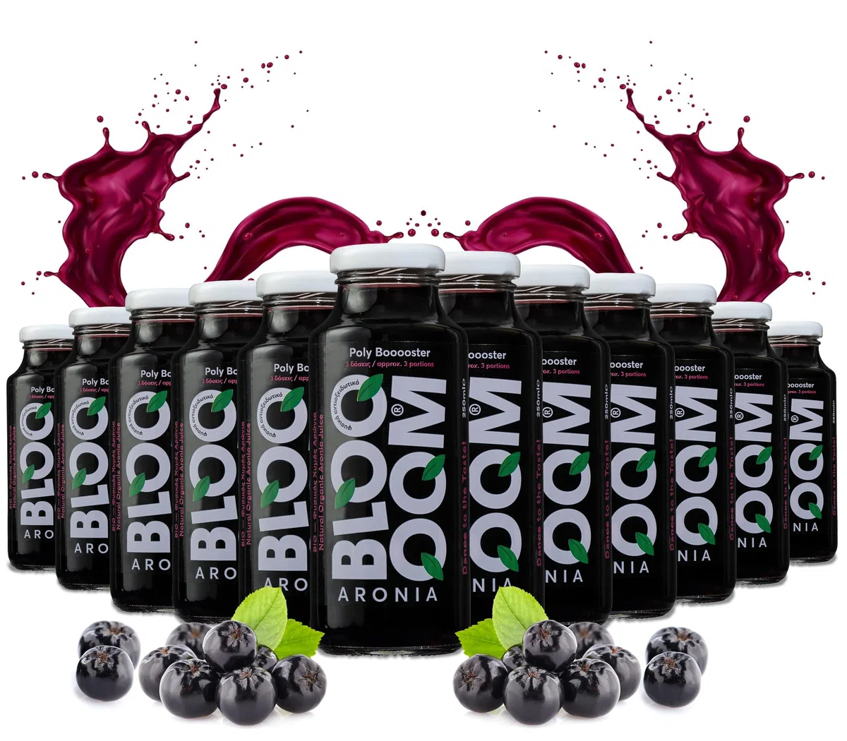 BLOOOOM ARONIA Succo di Aronia Biologico 250 ml x 12 Bottiglie (3L) – 100% Succo Puro di Aronia Greca, Senza Zuccheri Aggiunti, Ricco di Antiossidanti Naturali, Ideale per Benessere e Fitness, Vegano