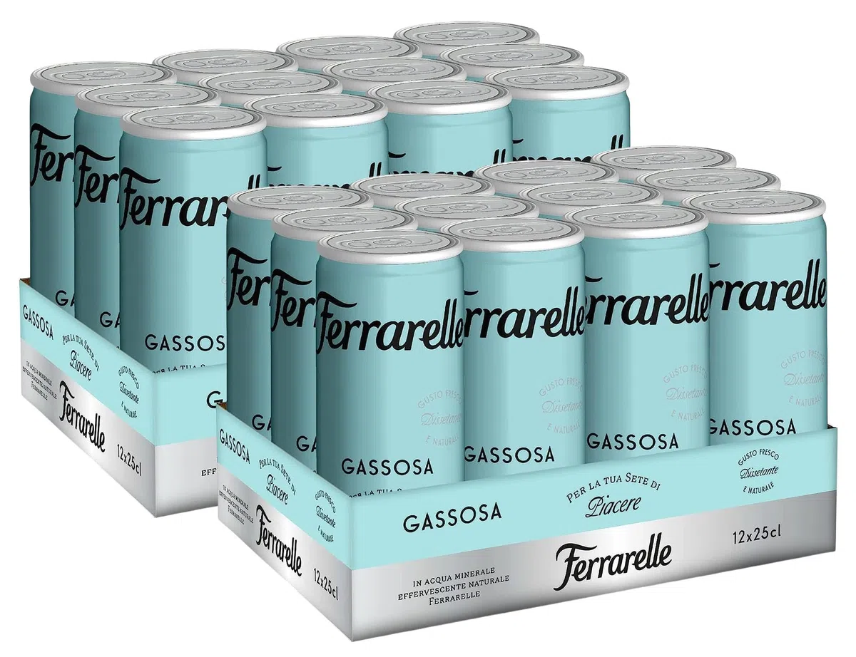 24X Ferrarelle GASSOSA Bibita Analcolica Gassata in Lattina 250ml