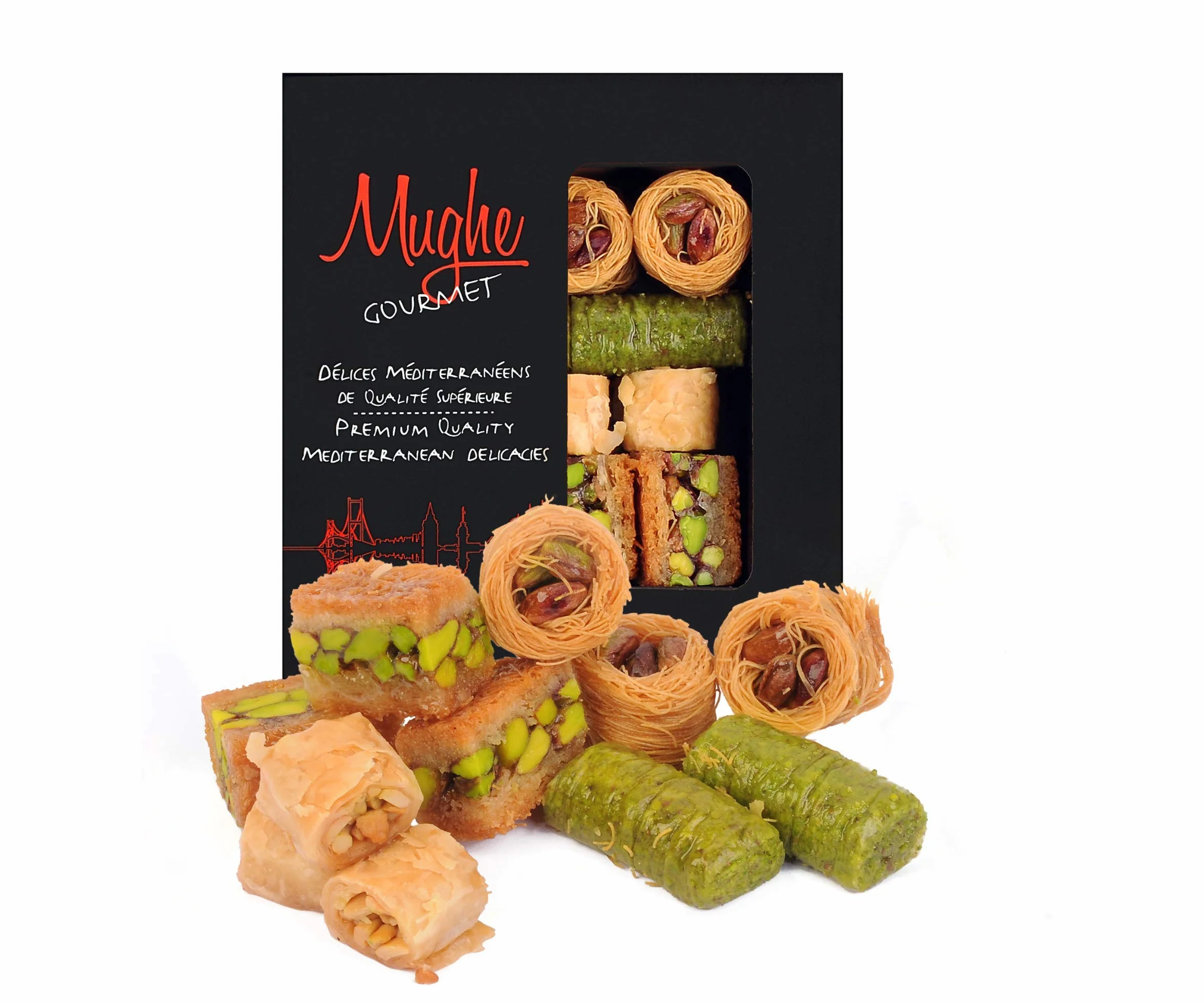 Mughe Gourmet Baklava Pistacchio 150g, Mini Bocconcini Dolci Scatola Regalo | Baklawa Turchi Pistacchio 150g Assortito Mini Bocconcini Dolce Scatola Regalo