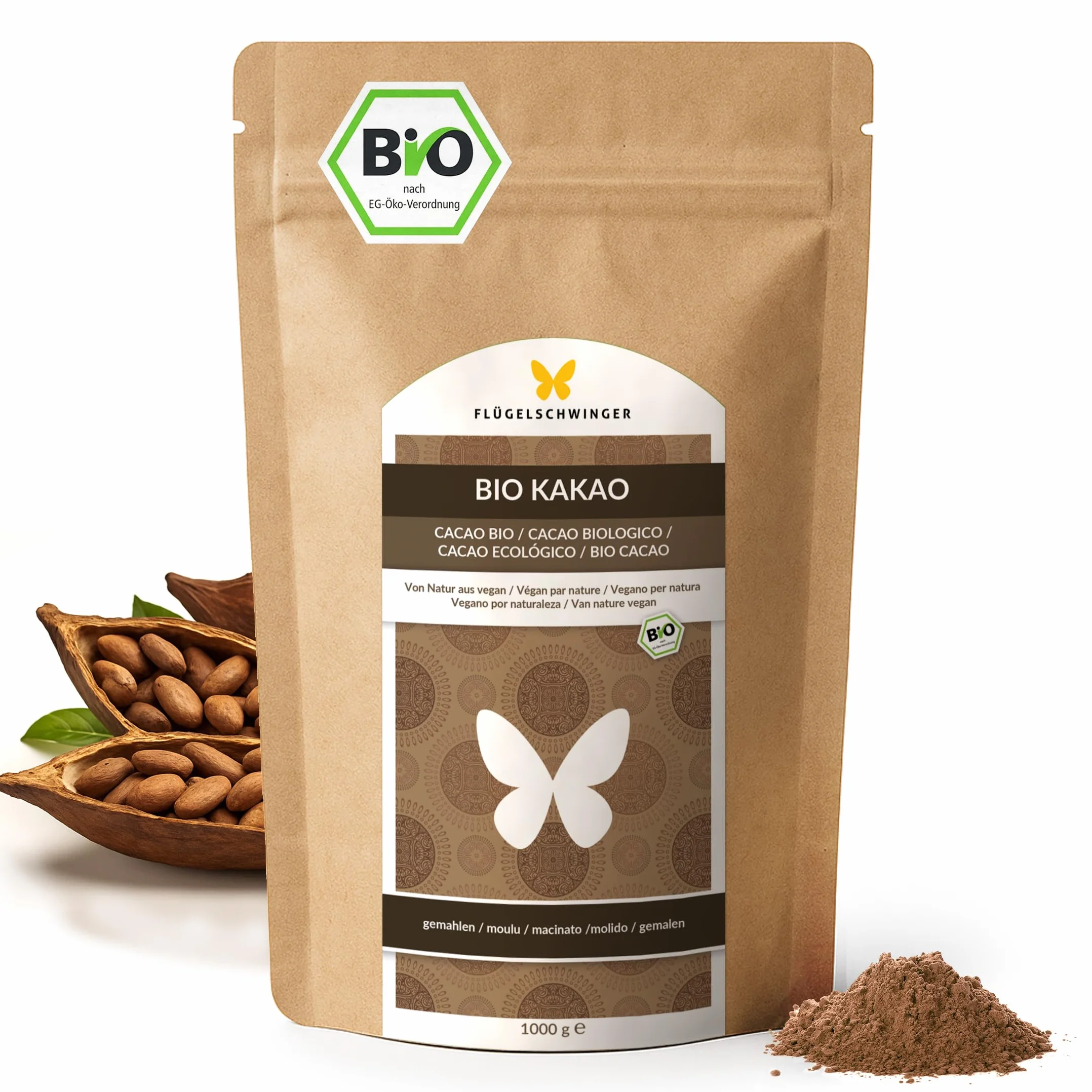 1 kg di cacao BIO in polvere, naturale e non alcalinizzato, da agricoltura biologica controllata, senza additivi e senza zucchero