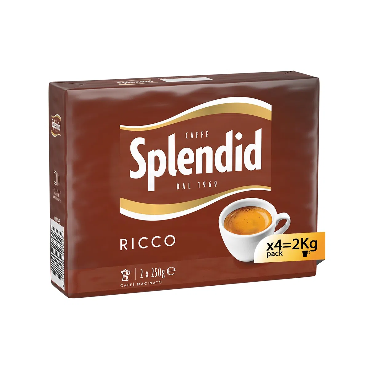 Splendid - Caffè Macinato Gusto Ricco - Caffè dal Gusto Intenso e dall'Aroma Deciso, per un Caffè a casa tua buono come al bar. - 4 confezioni Bipack da 2x250 gr (Totale 2 Kg)