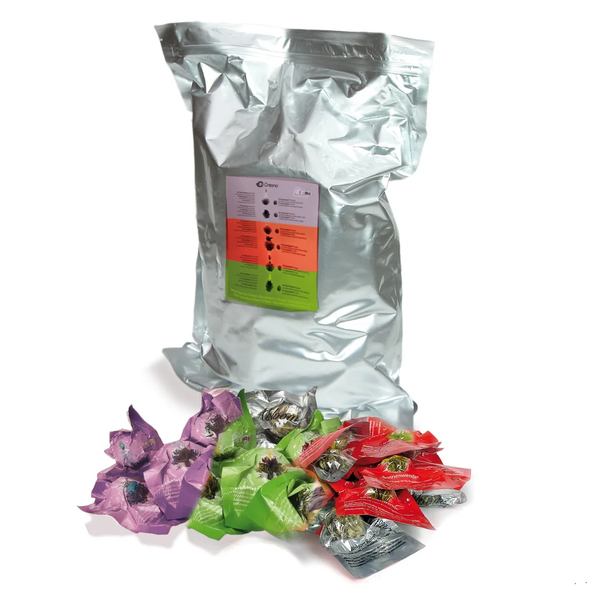 Creano Fiori di Tè - 36 palline da tè bianco, nero e verde, confezione grande, tè fiorito in confezione sfusa, rose