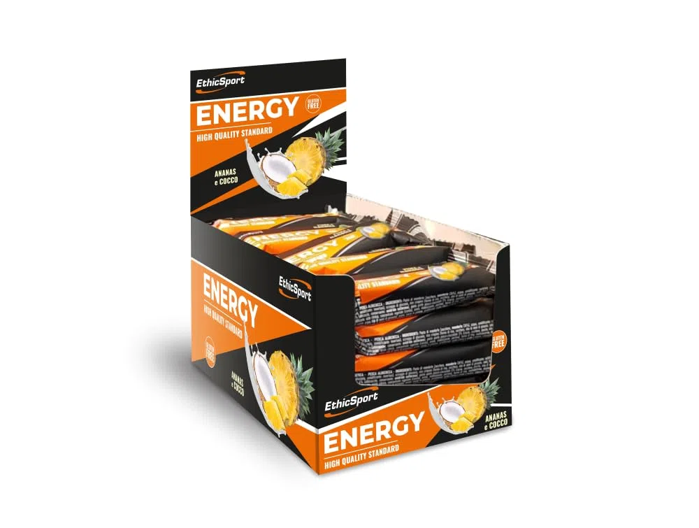 EthicSport - Barretta energetica - Confezione da 25 x 35 g - Gusto: Ananas - Cocco - Fornisce energia velocemente e per lungo tempo