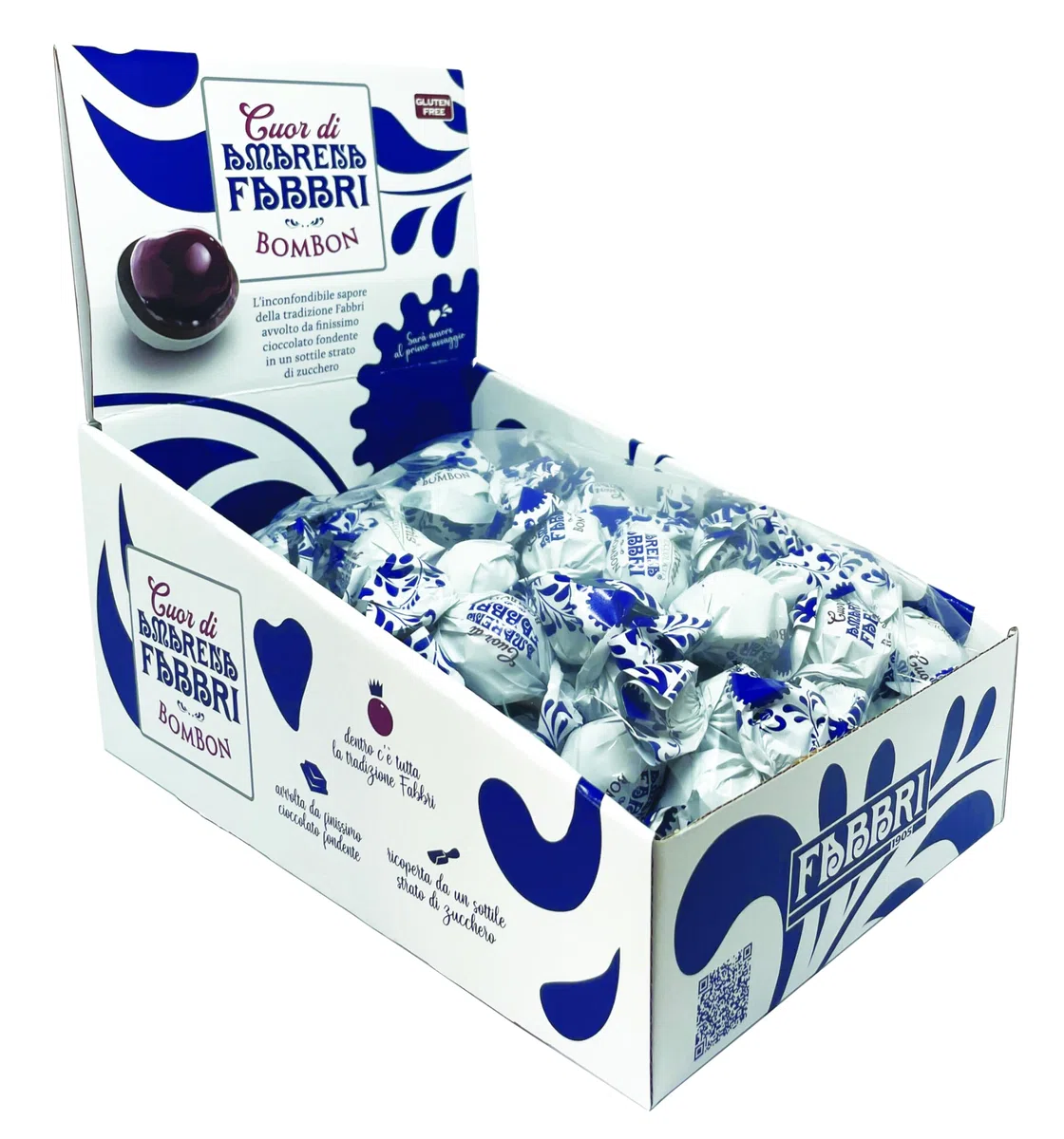 Fabbri Espositore da banco Cuor di Amarena Bombon 900g - praline di cioccolato e Amarena