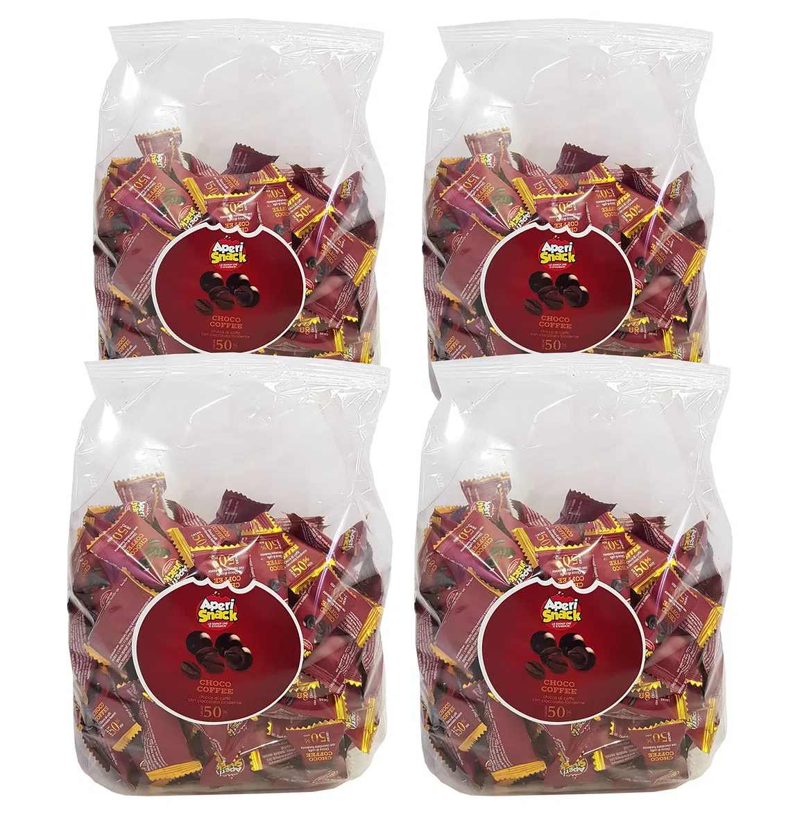 Aperisnack® KIT 4 BUSTE di Chicchi Di Caffè Ricoperti Di Cioccolato Fondente Confezione busta da 350kg