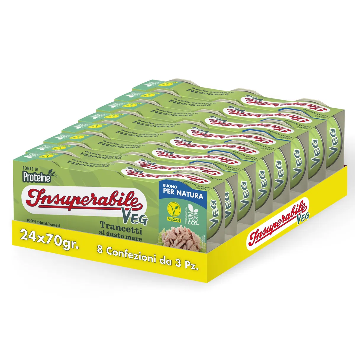INSUPERABILE | Trancetti al Gusto Mare, Tonno Vegano, 24 lattine da 70gr, Confezione da 3x8-100% Plant Based, Certificazione Vegan, Made in Italy