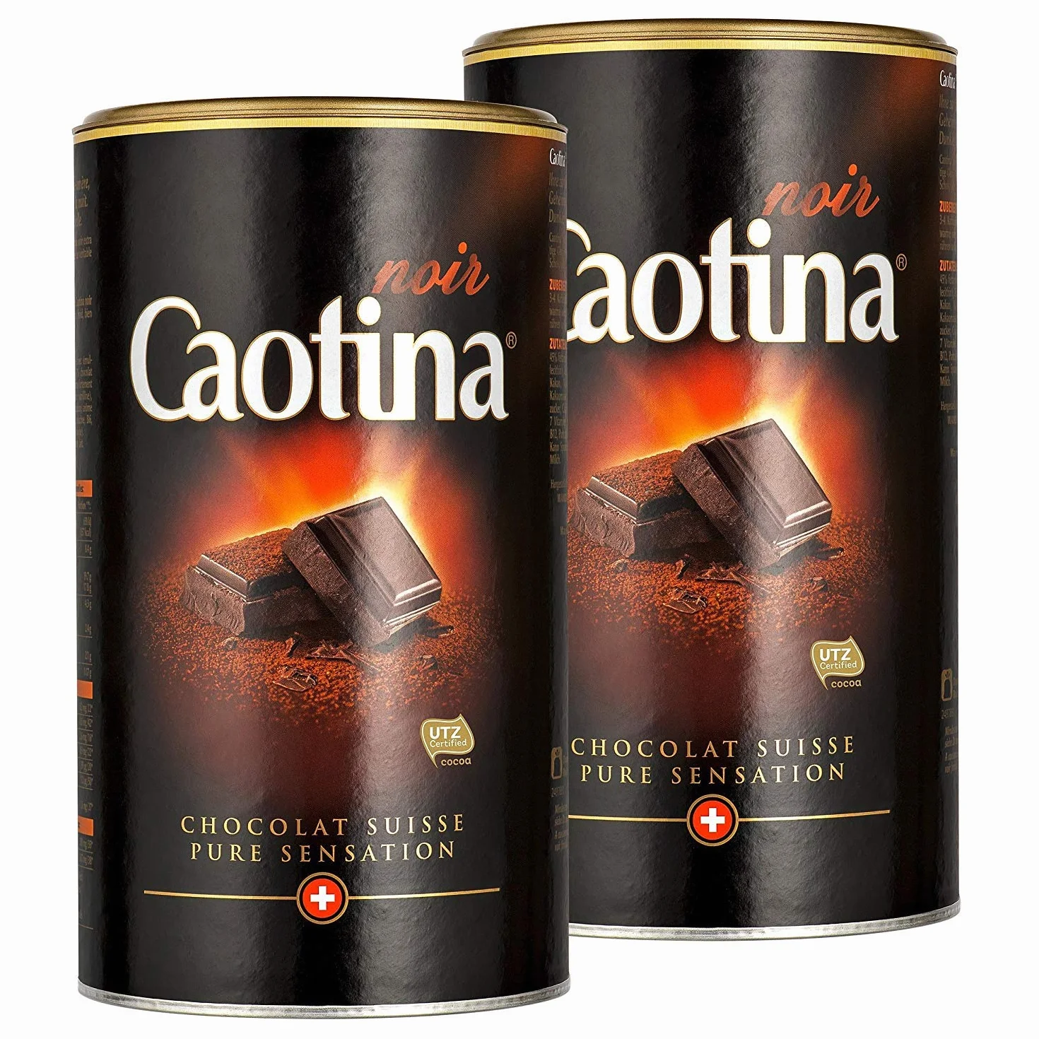 Caotina Noir, Cacao in Polvere con Cioccolata Svizzera, Bevande Calde, 2 x 500g