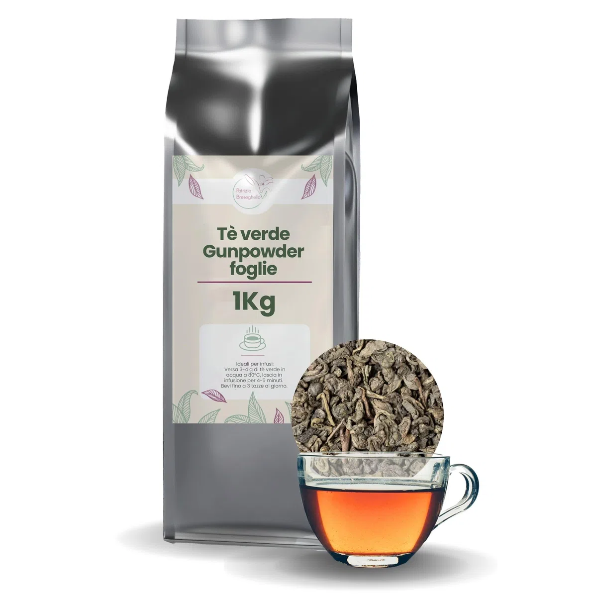 PATRIZIO BRESEGHELLO - Tè Verde Gunpowder 1 kg – Te Verde Sfuso Naturale Ricco di Antiossidanti - The in Foglie per Infusi Caldi o Freddi